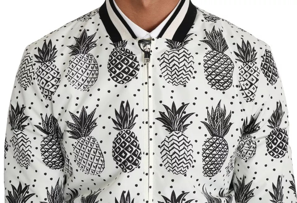 White Black Pineapple Bomber Coat Jacket - ventzia