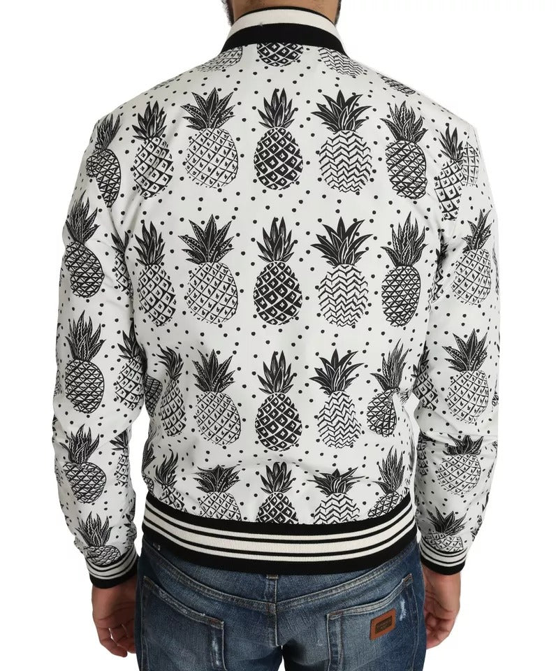White Black Pineapple Bomber Coat Jacket - ventzia