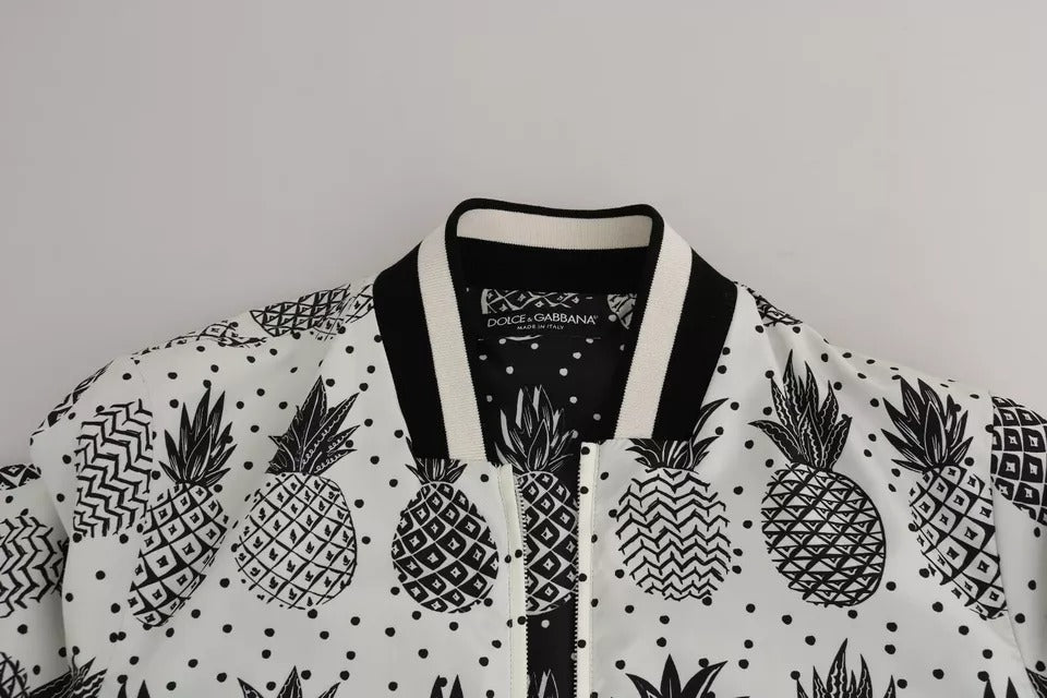 White Black Pineapple Bomber Coat Jacket - ventzia