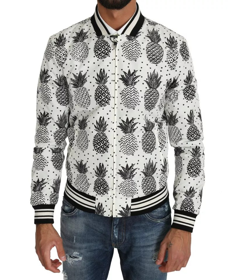 White Black Pineapple Bomber Coat Jacket - ventzia
