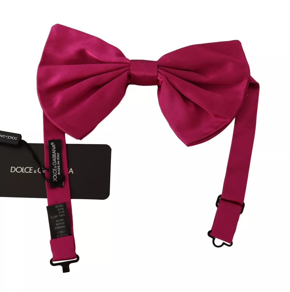 Pink 100% Silk Adjustable Neck Bow Tie Men - ventzia