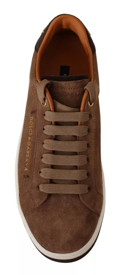 Brown Suede Logo Low Top Sneakers Men Shoes - ventzia