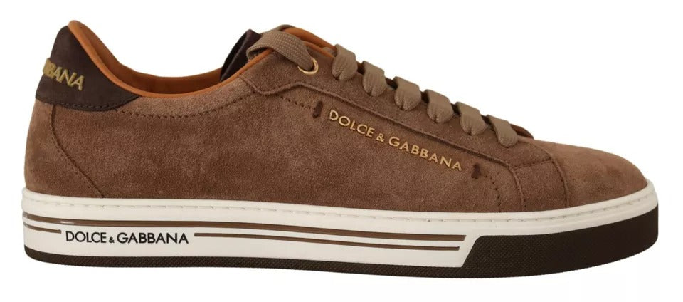 Brown Suede Logo Low Top Sneakers Men Shoes - ventzia