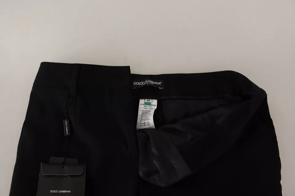 Black White Stripes Wool Tapered Pants - ventzia