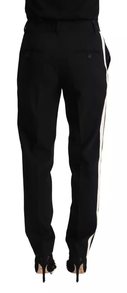 Black White Stripes Wool Tapered Pants - ventzia