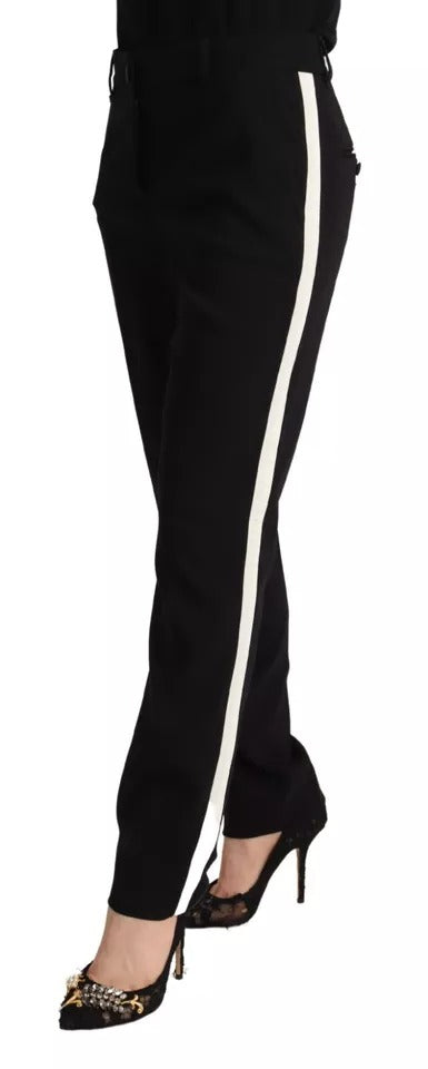 Black White Stripes Wool Tapered Pants - ventzia