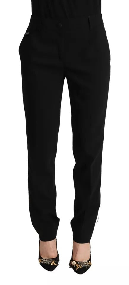 Black White Stripes Wool Tapered Pants - ventzia