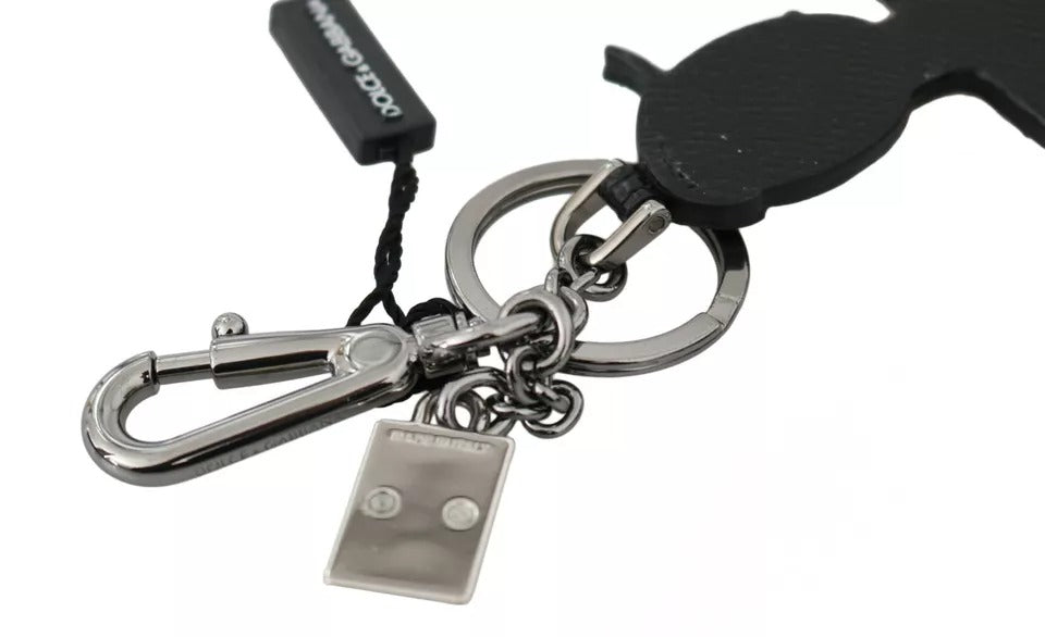 Black Leather Fisherman Logo Badge Keyring Keychain - ventzia