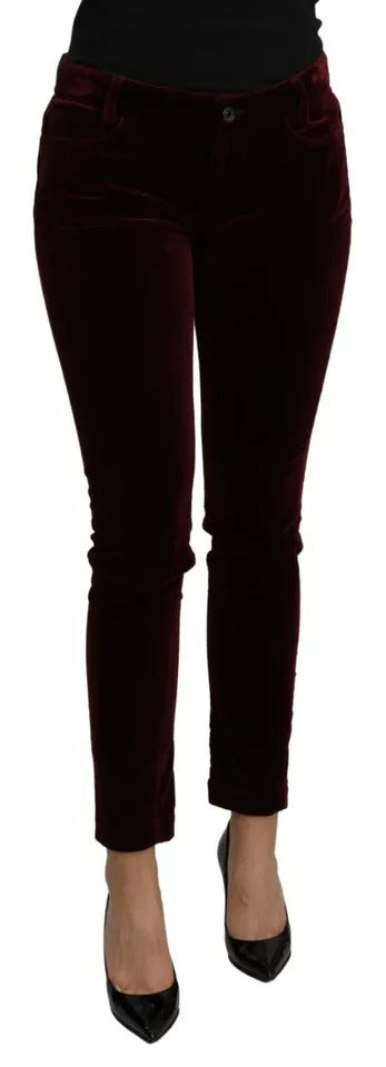 Bordeaux Velvet Stretch Slim Fit Pants - ventzia