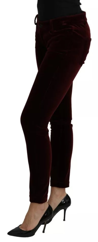 Bordeaux Velvet Stretch Slim Fit Pants - ventzia