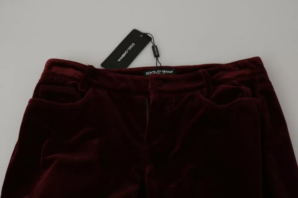Bordeaux Velvet Stretch Slim Fit Pants - ventzia
