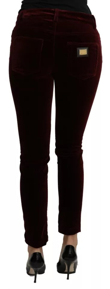 Bordeaux Velvet Stretch Slim Fit Pants - ventzia