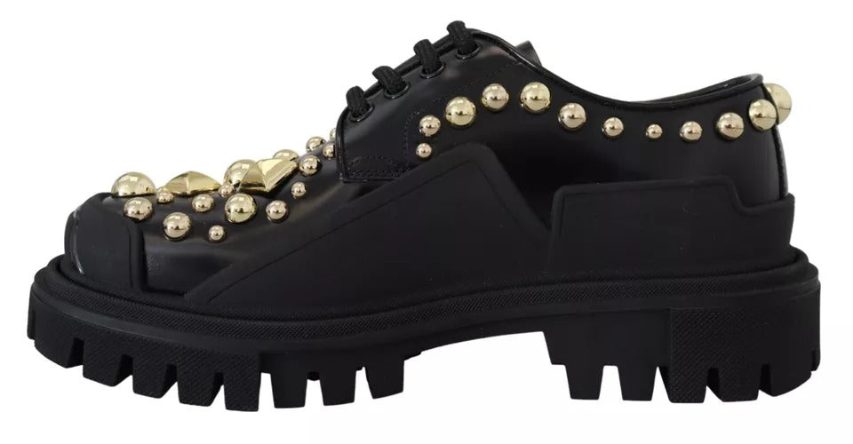 Black Leather Trekking Derby Embellished Shoes - ventzia
