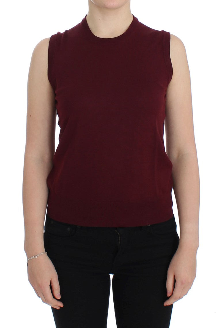Elegant Red Wool Sleeveless Pullover Vest - ventzia
