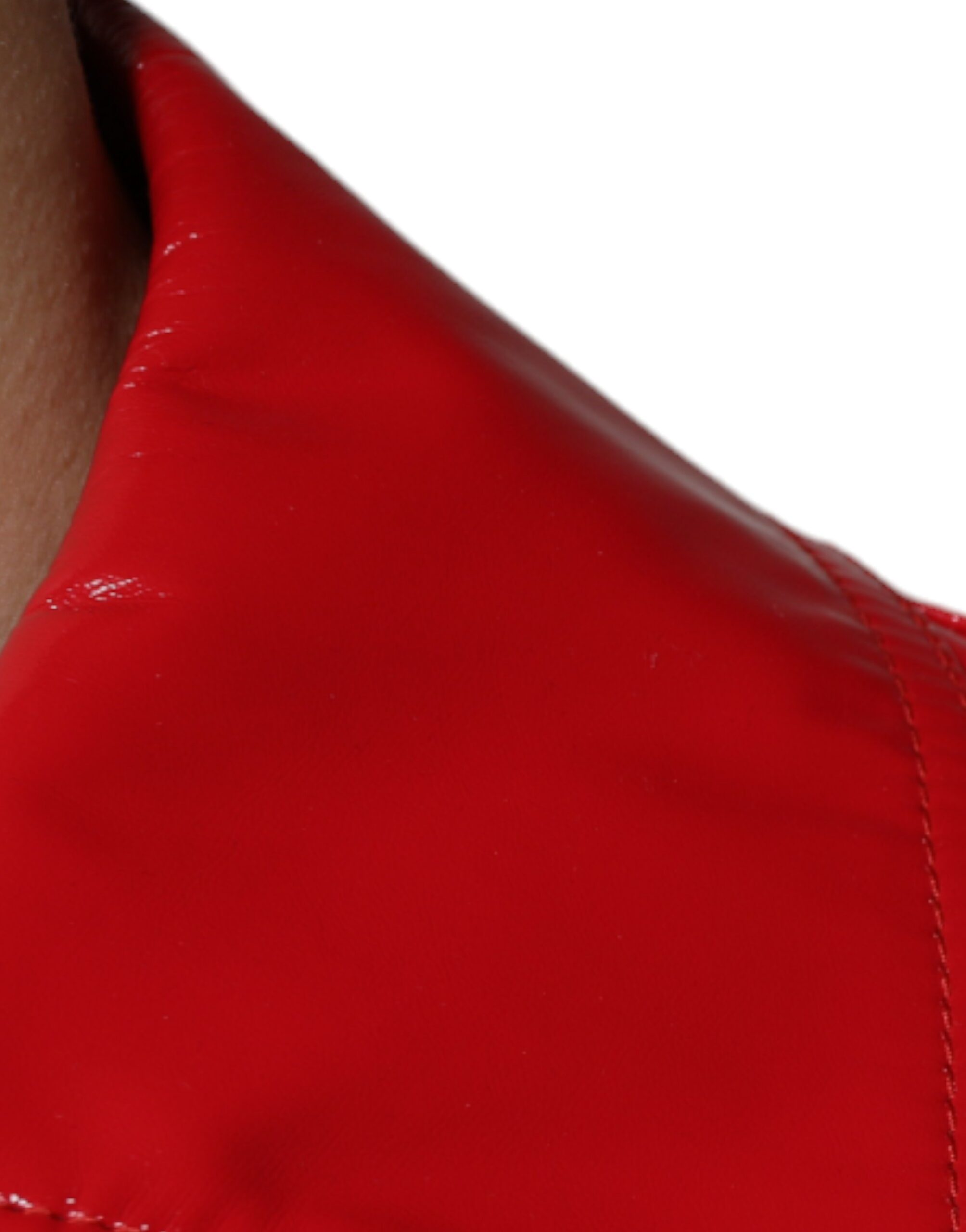Red Polyester Button Down Collared Jacket - ventzia