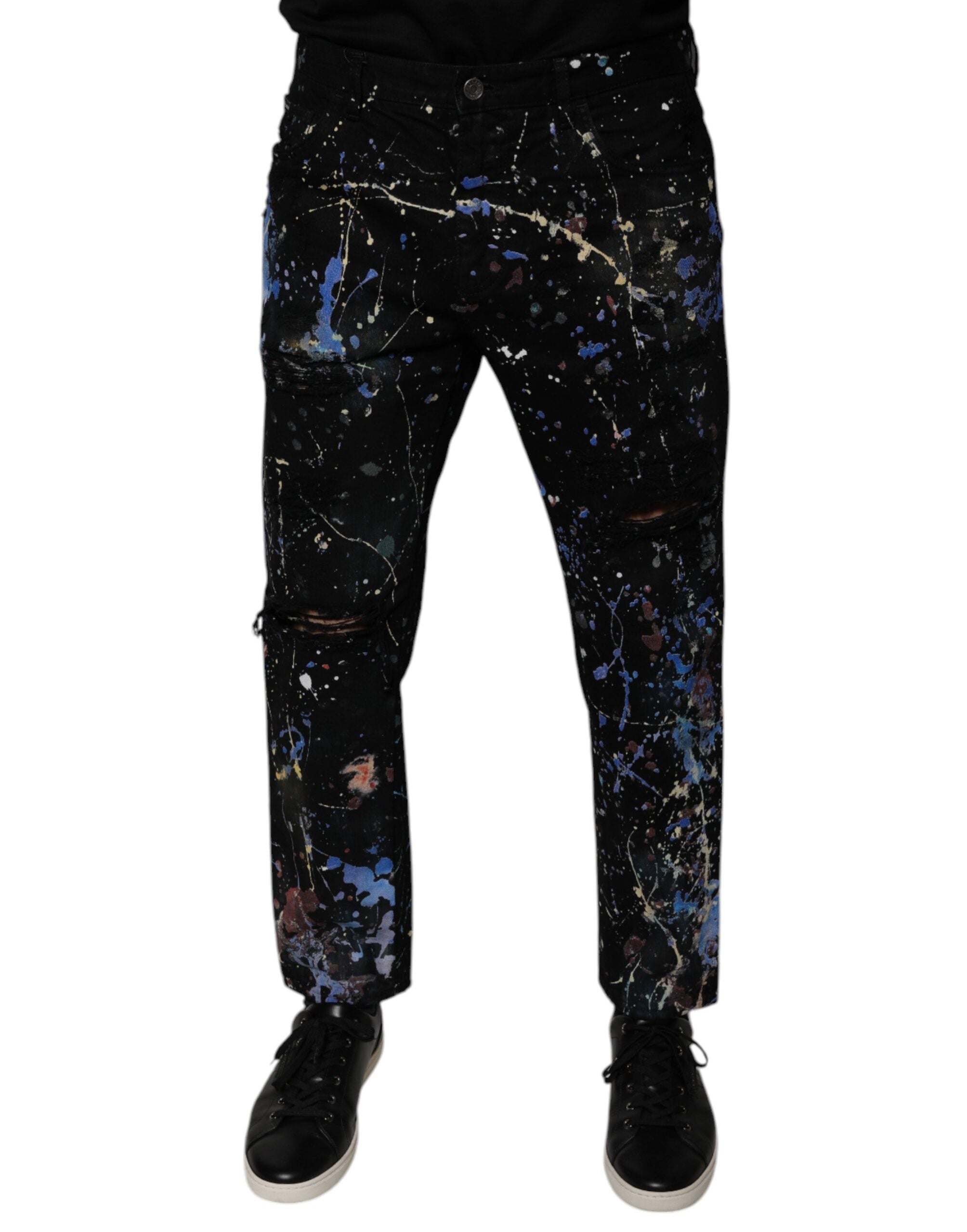 Black Color Splash Cotton Skinny Denim Jeans - ventzia