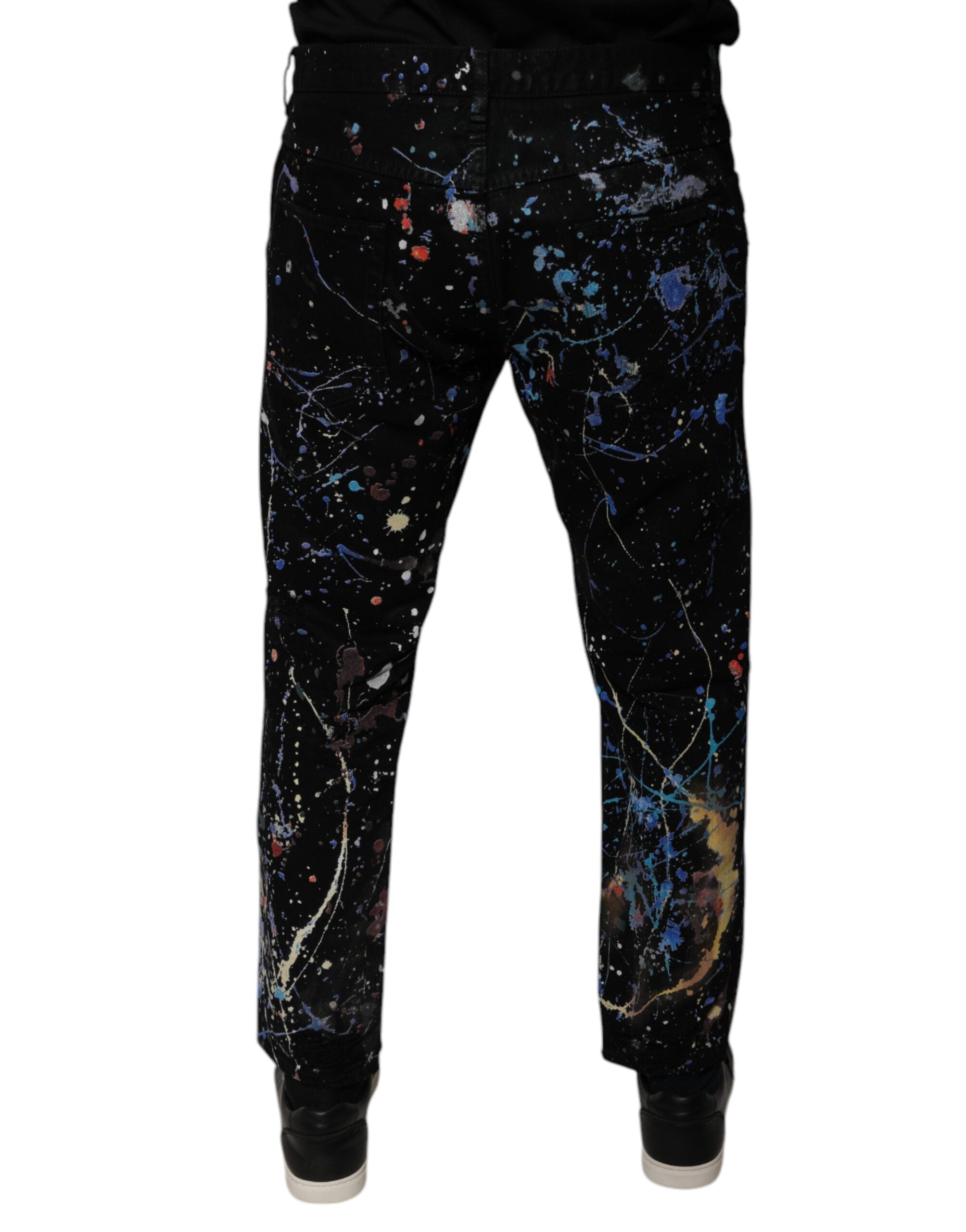 Black Color Splash Cotton Skinny Denim Jeans - ventzia