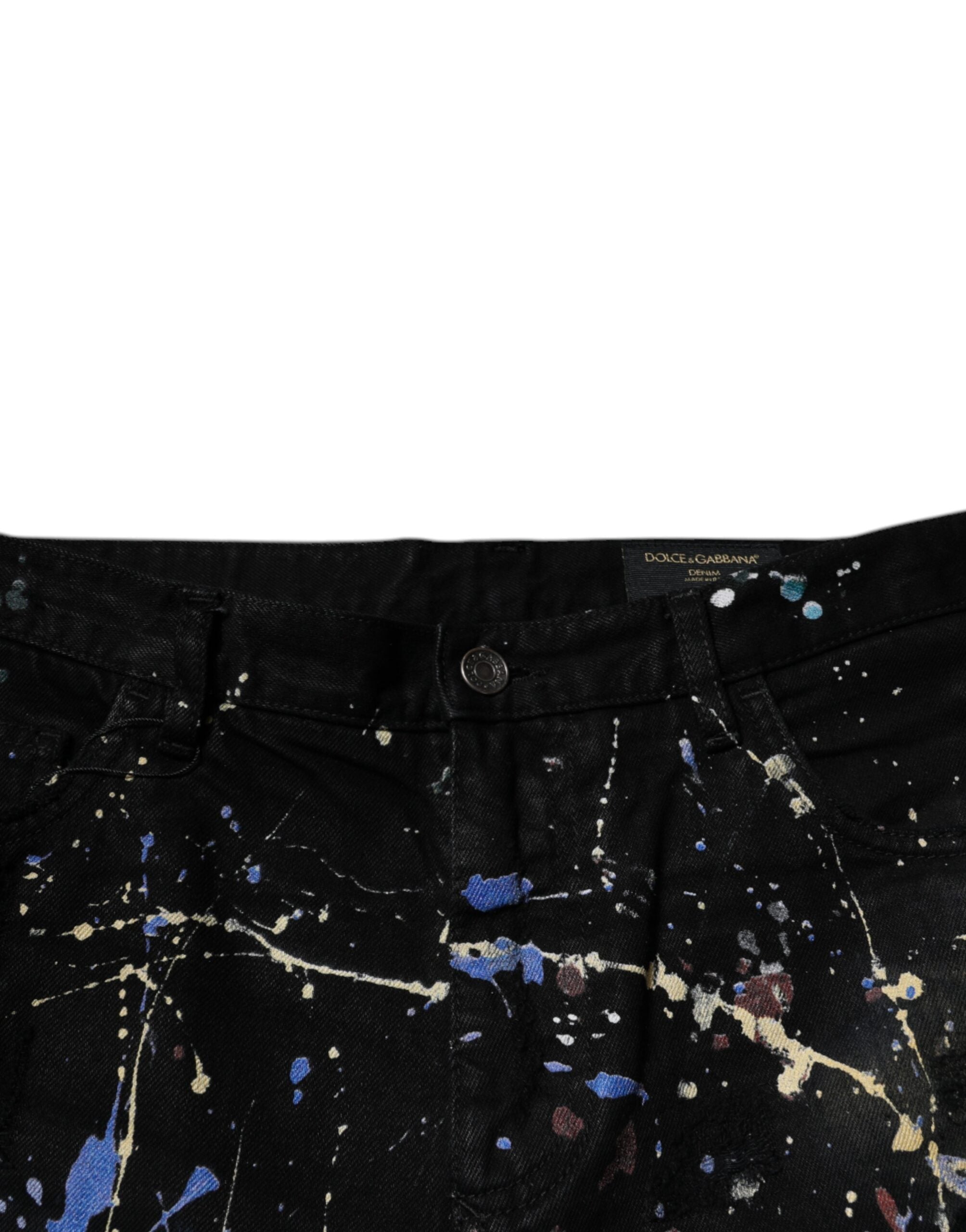 Black Color Splash Cotton Skinny Denim Jeans - ventzia