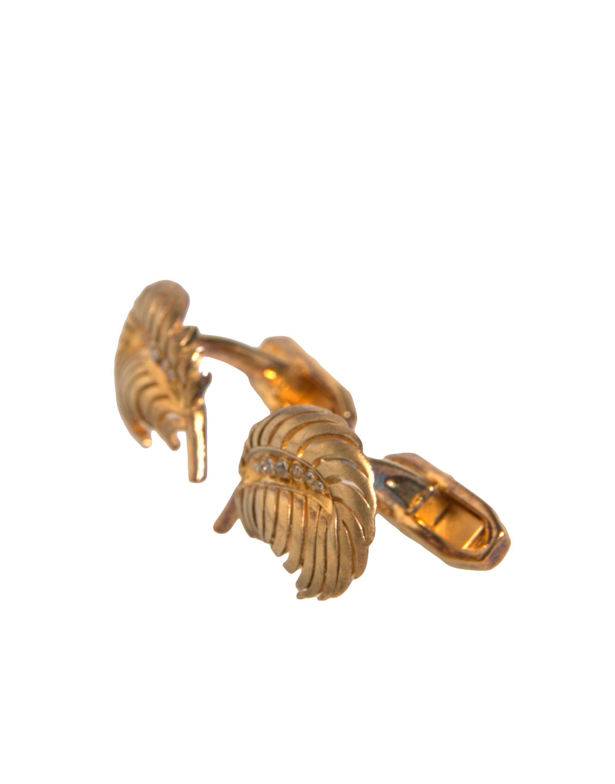 Gold 925 Sterling Silver Crystal Leaf Cufflink - ventzia