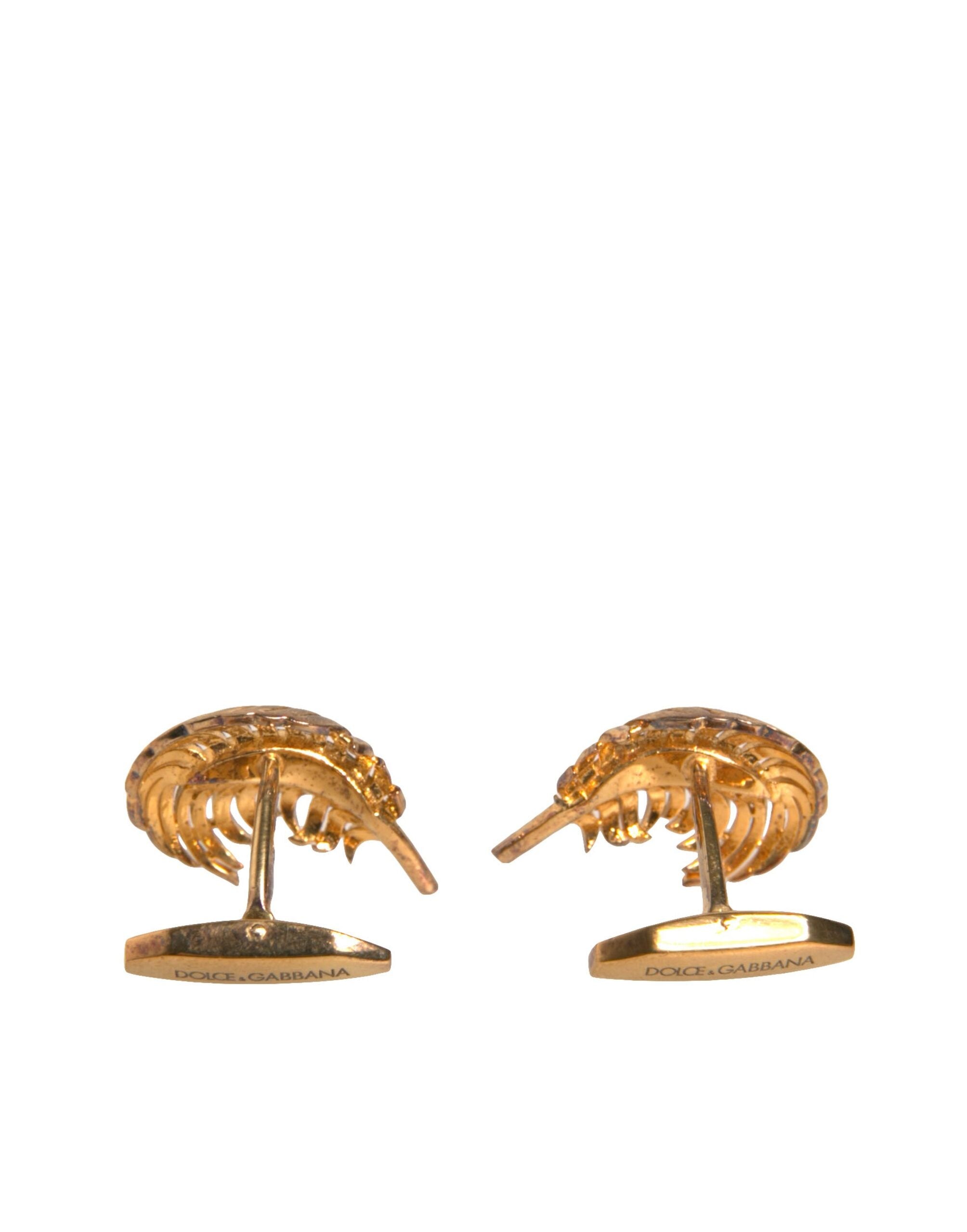 Gold 925 Sterling Silver Crystal Leaf Cufflink - ventzia