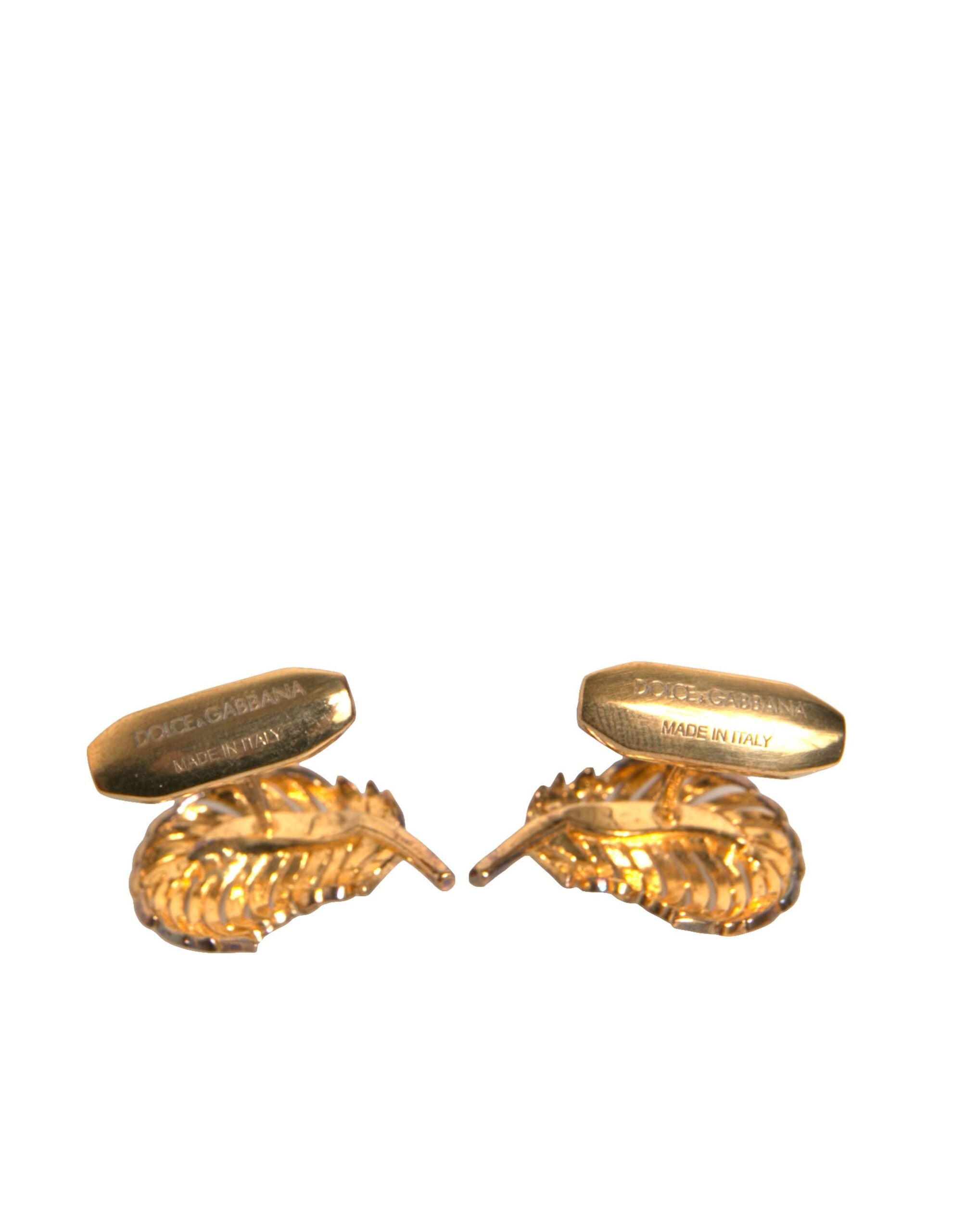 Gold 925 Sterling Silver Crystal Leaf Cufflink - ventzia