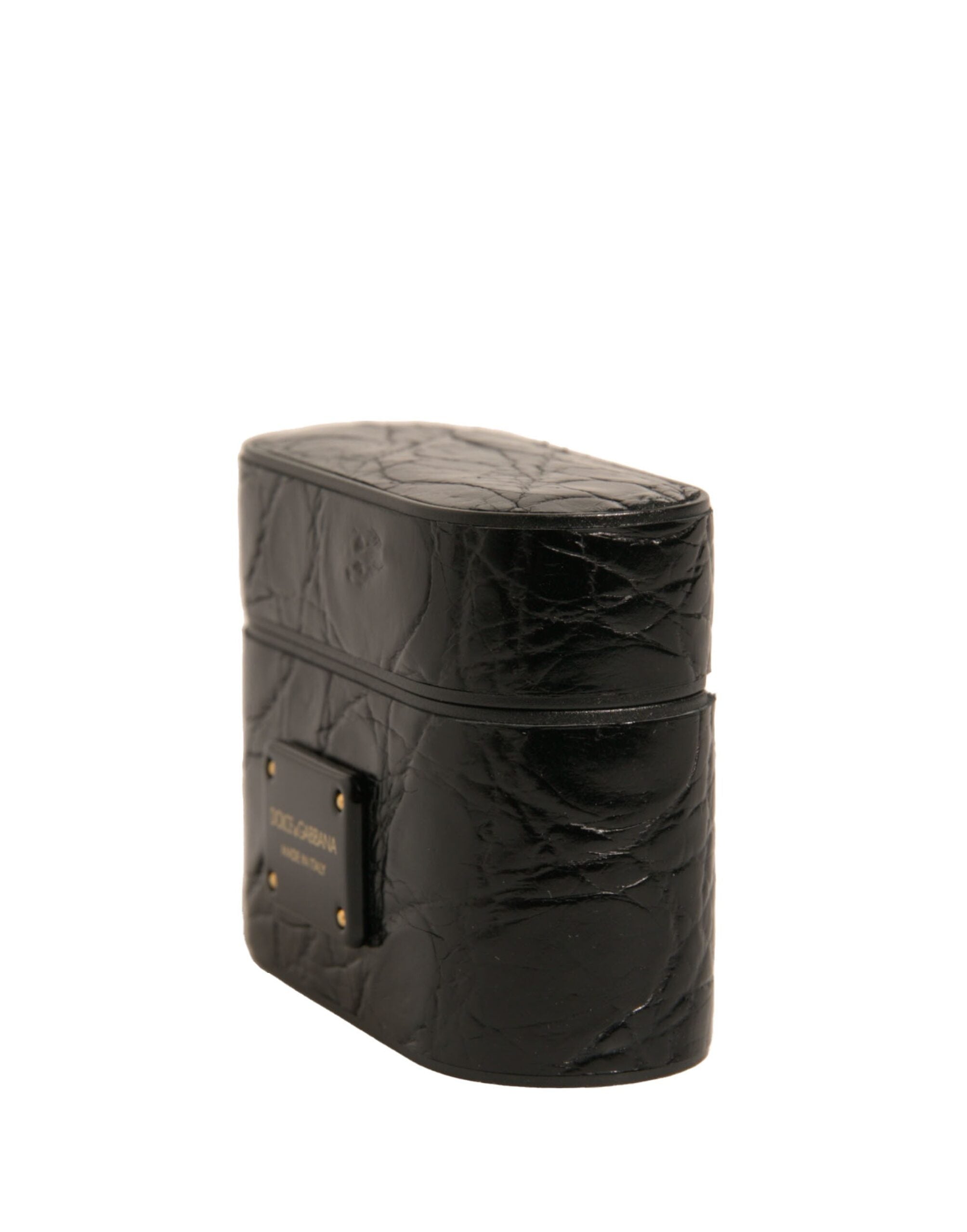 Black Leather Metal Logo Plaque Holder Airpods Case - ventzia