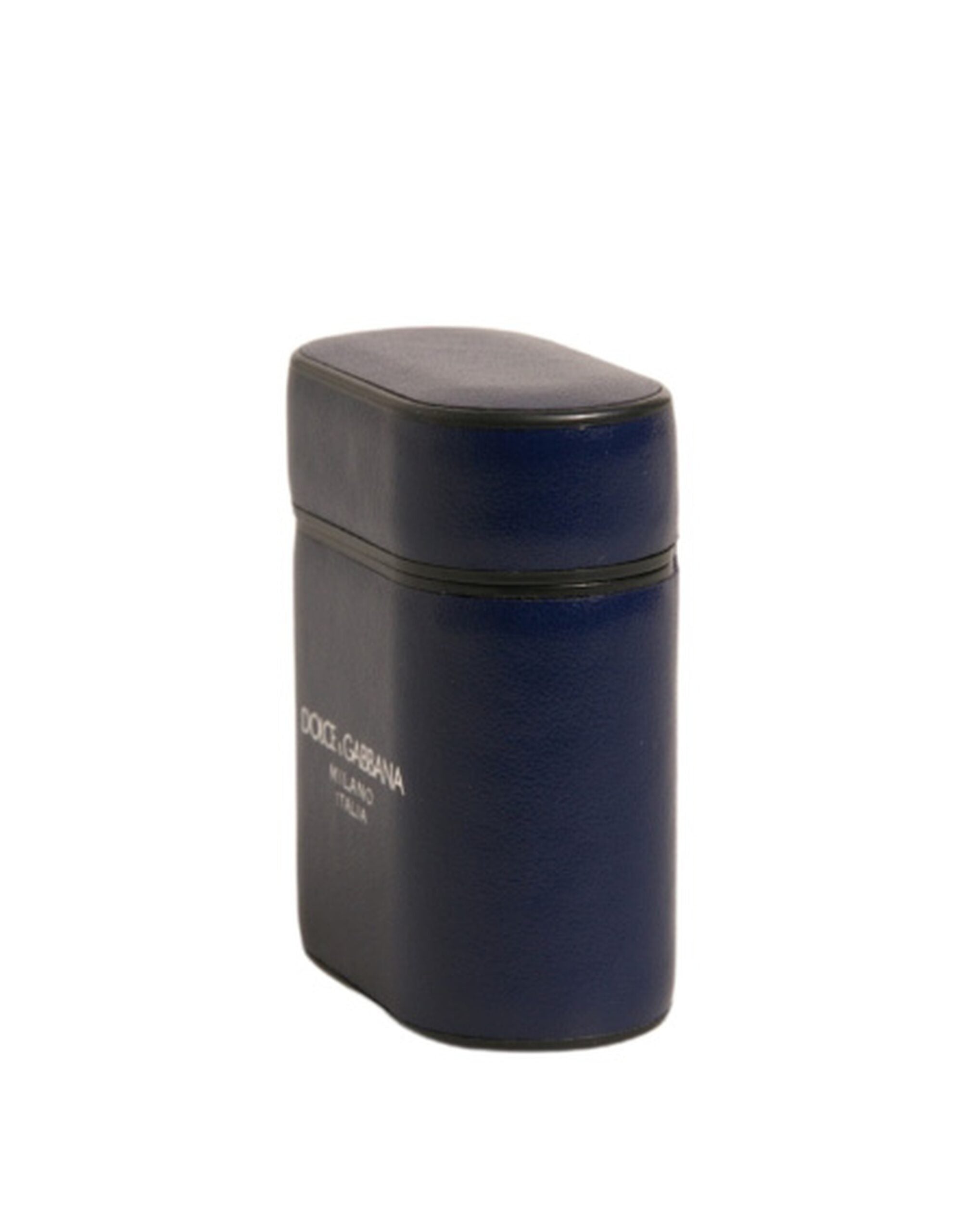 Blue Leather Logo Print Flip Holder Airpods Case - ventzia