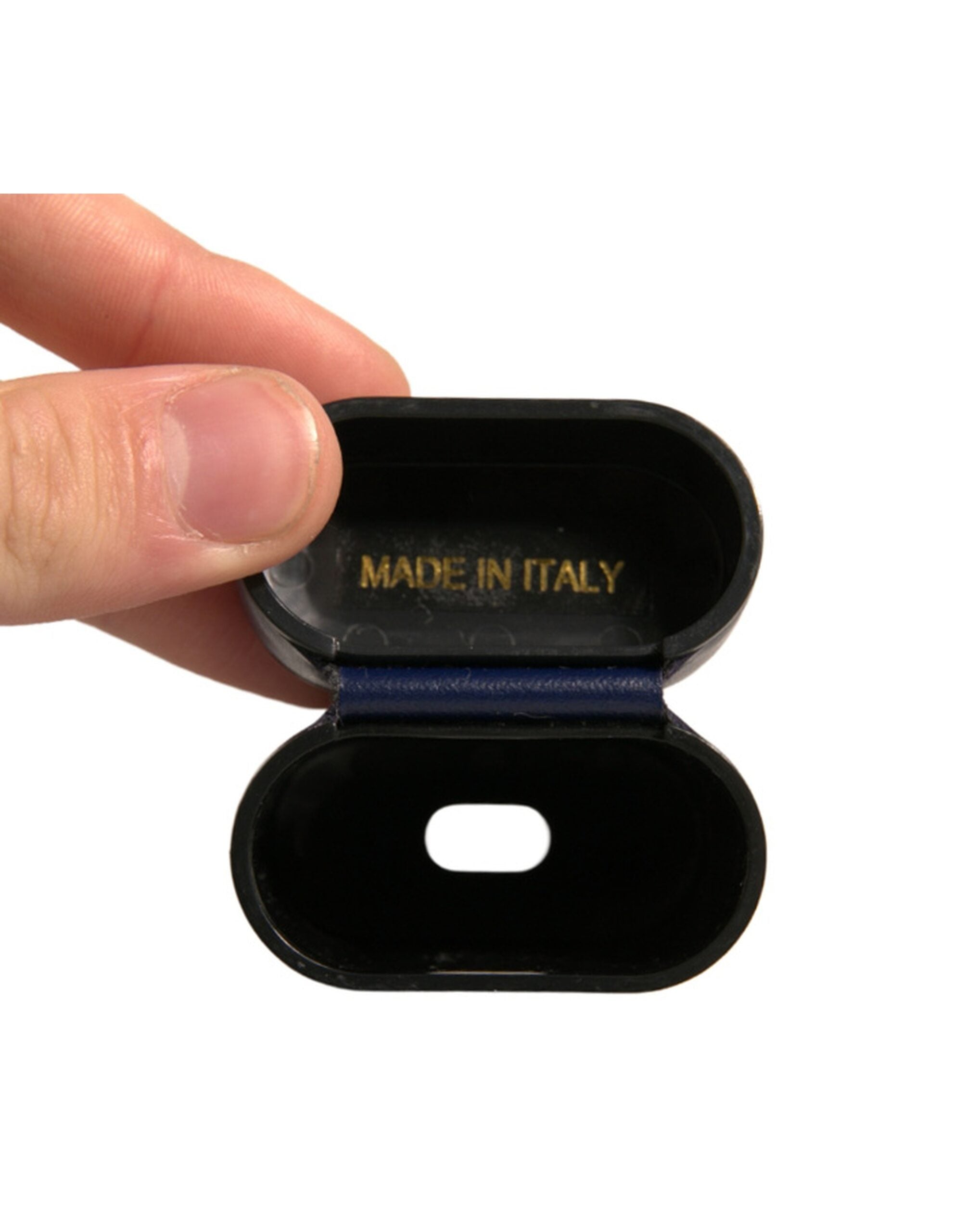 Blue Leather Logo Print Flip Holder Airpods Case - ventzia