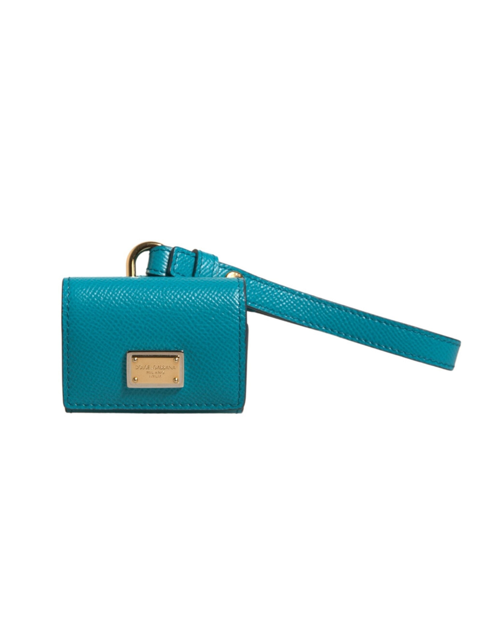 Green Logo Plaque Leather Gold Metal Strap Airpods Case - ventzia