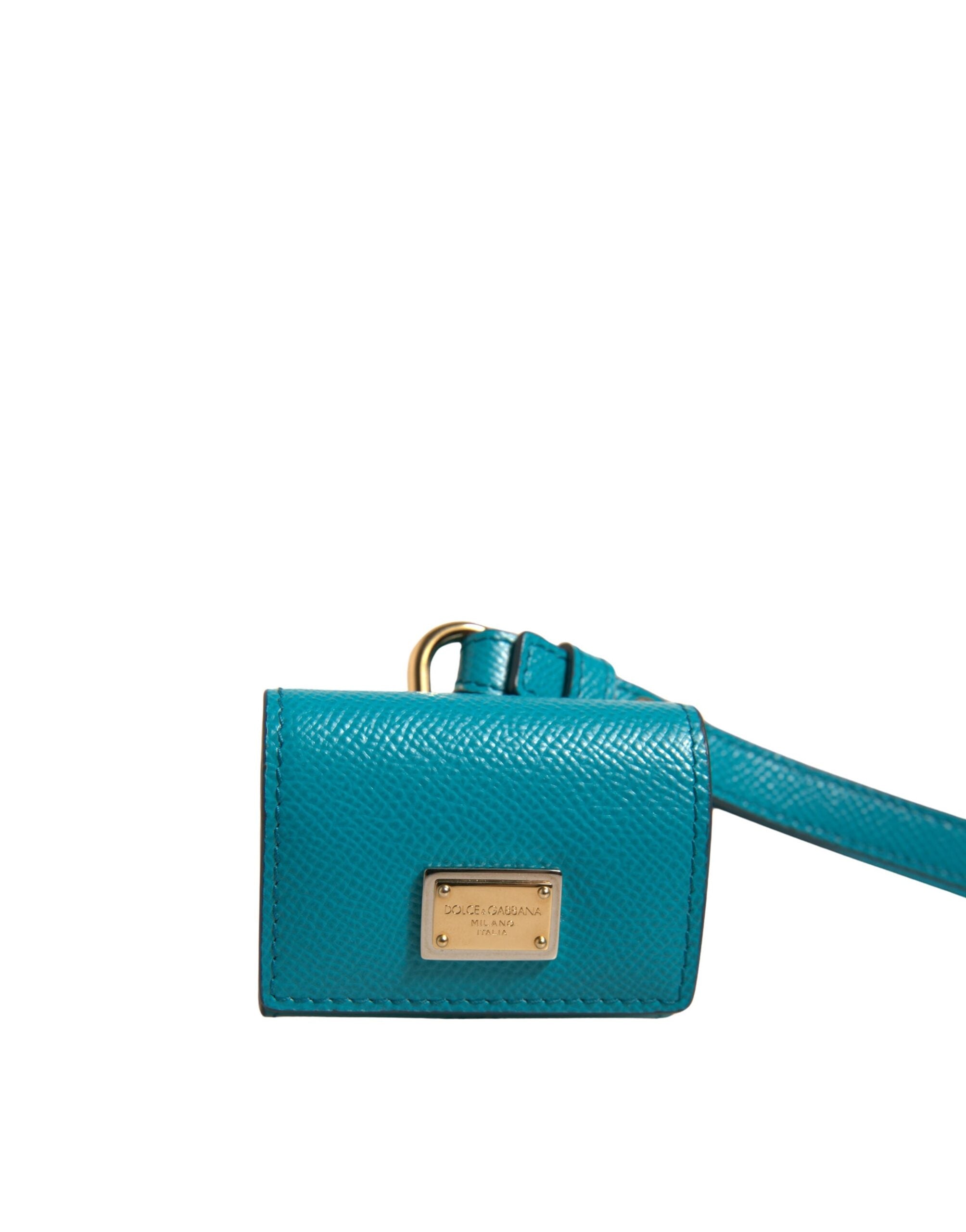 Green Logo Plaque Leather Gold Metal Strap Airpods Case - ventzia