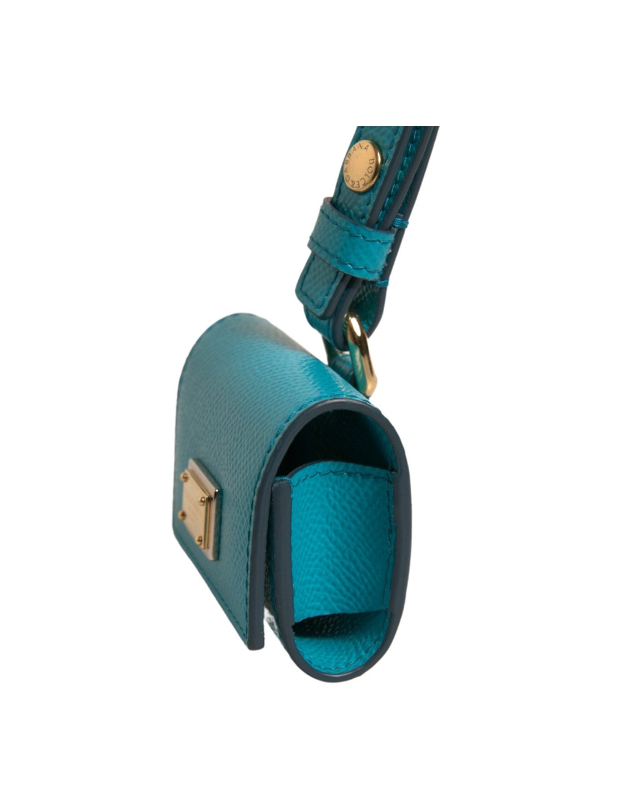 Green Logo Plaque Leather Gold Metal Strap Airpods Case - ventzia