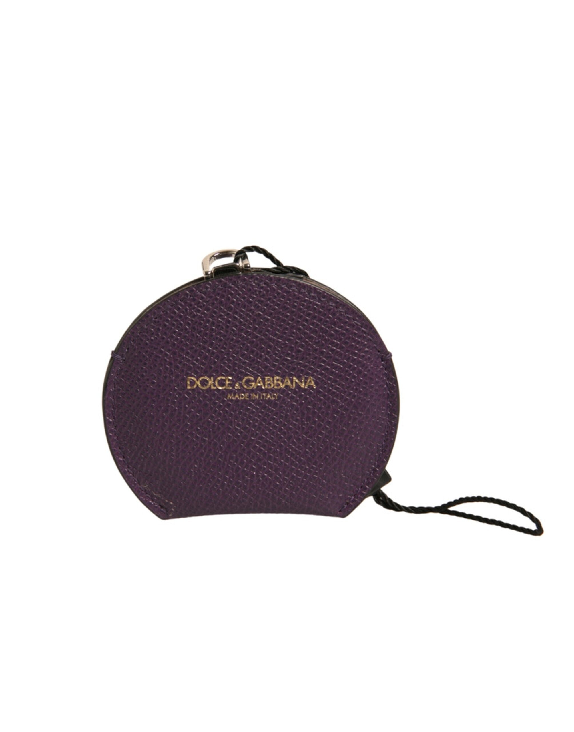Purple Calfskin Leather Round Logo Hand Mirror Holder - ventzia