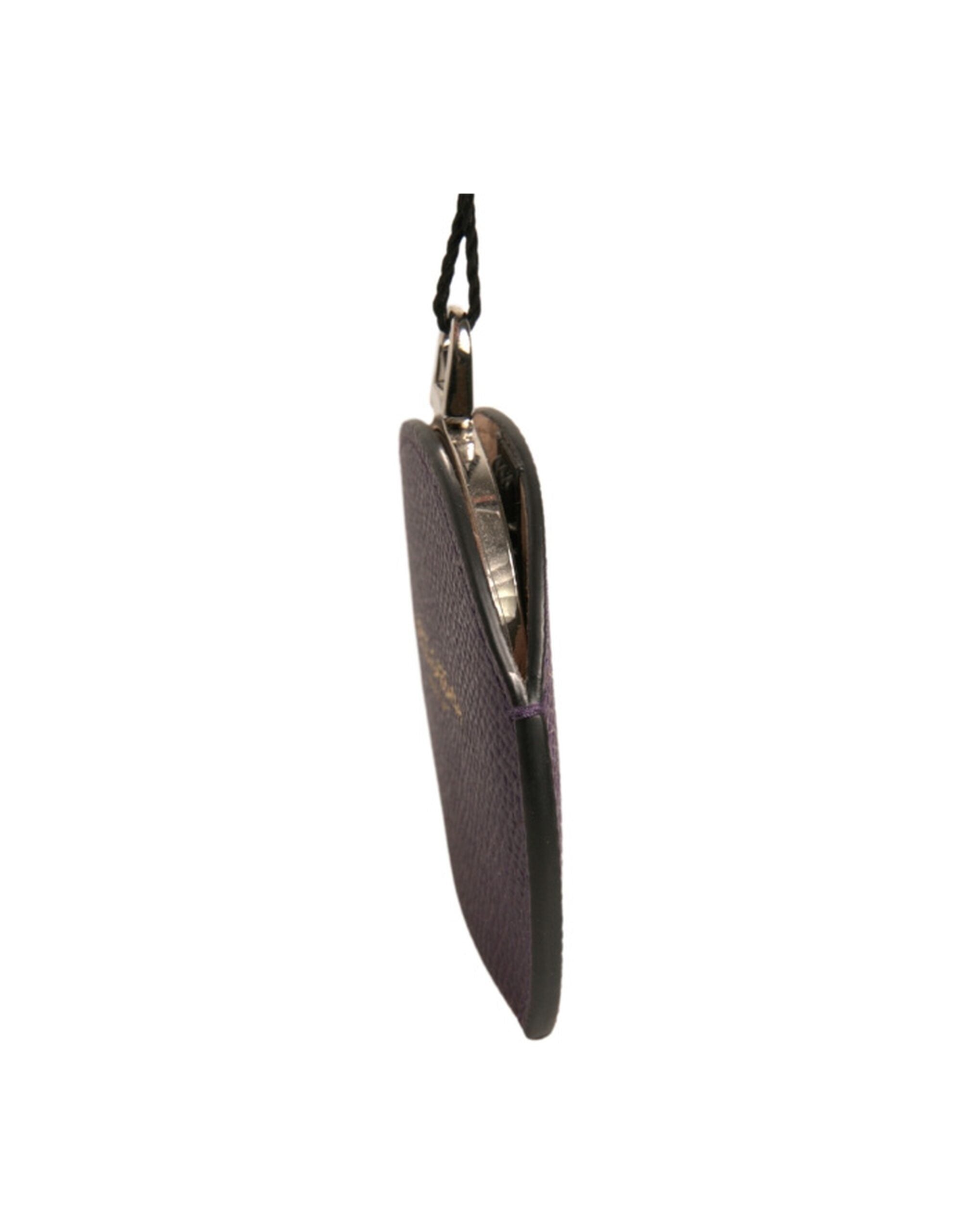 Purple Calfskin Leather Round Logo Hand Mirror Holder - ventzia