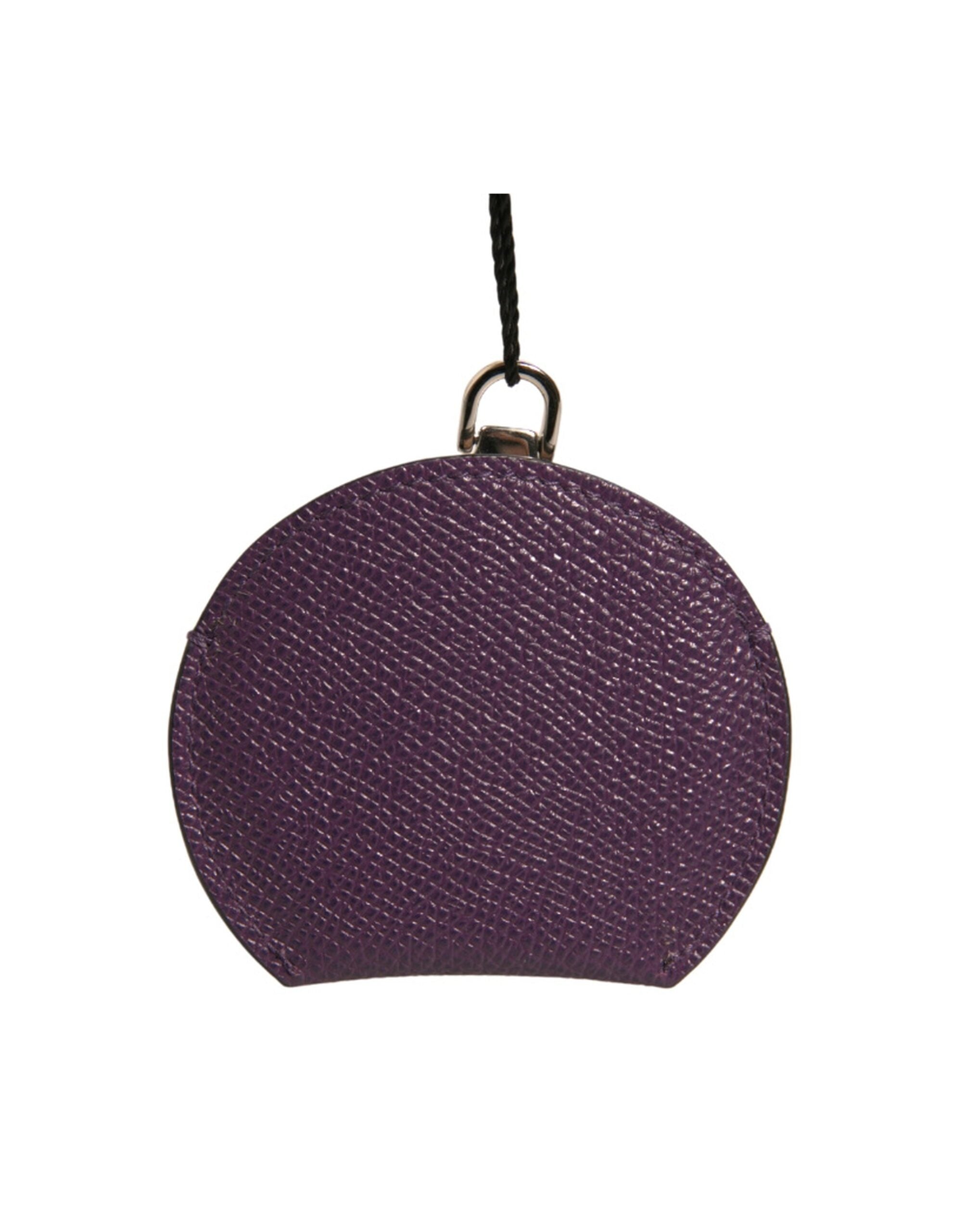 Purple Calfskin Leather Round Logo Hand Mirror Holder - ventzia
