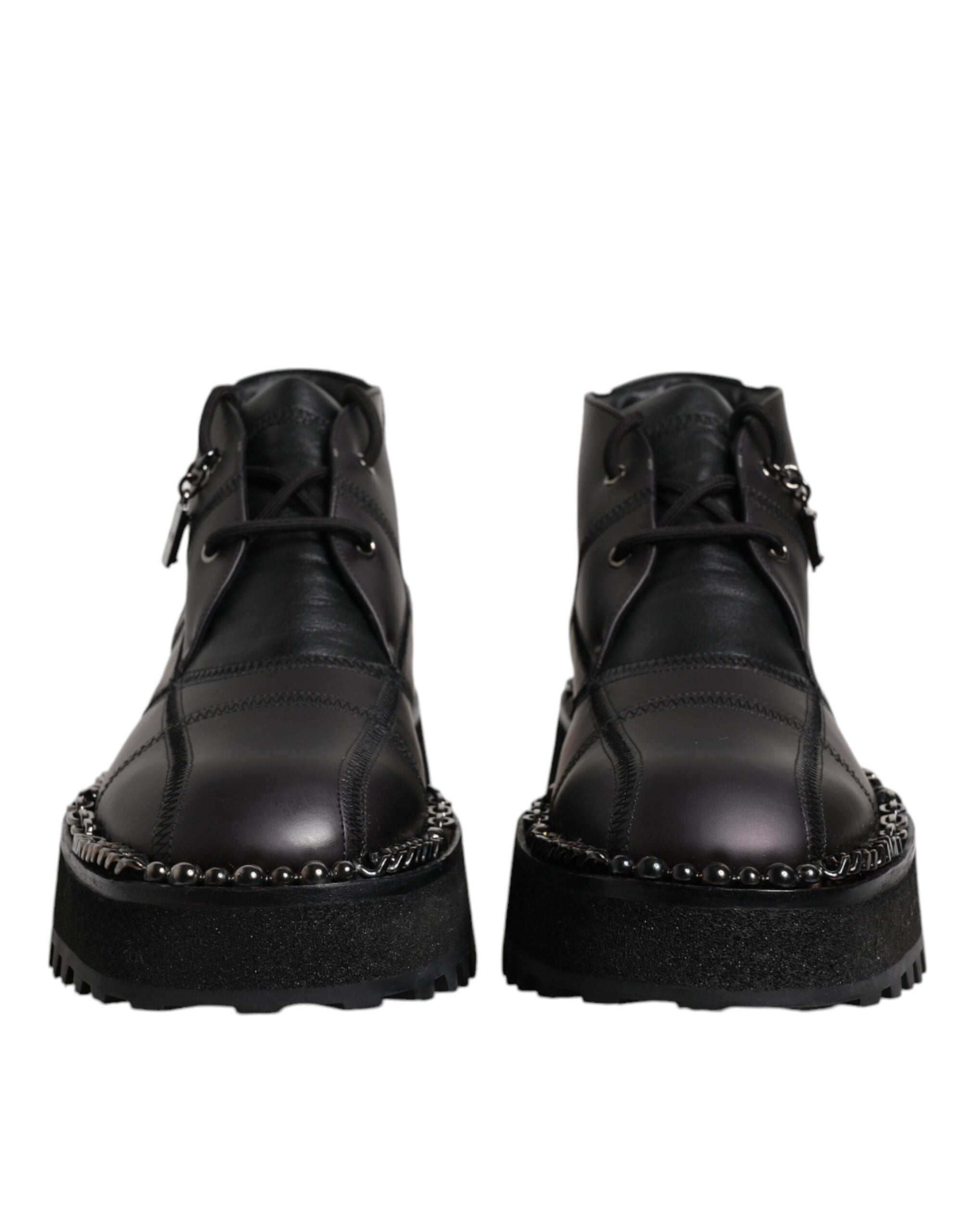 Black Leather Lace Up Ankle Boots Shoes - ventzia