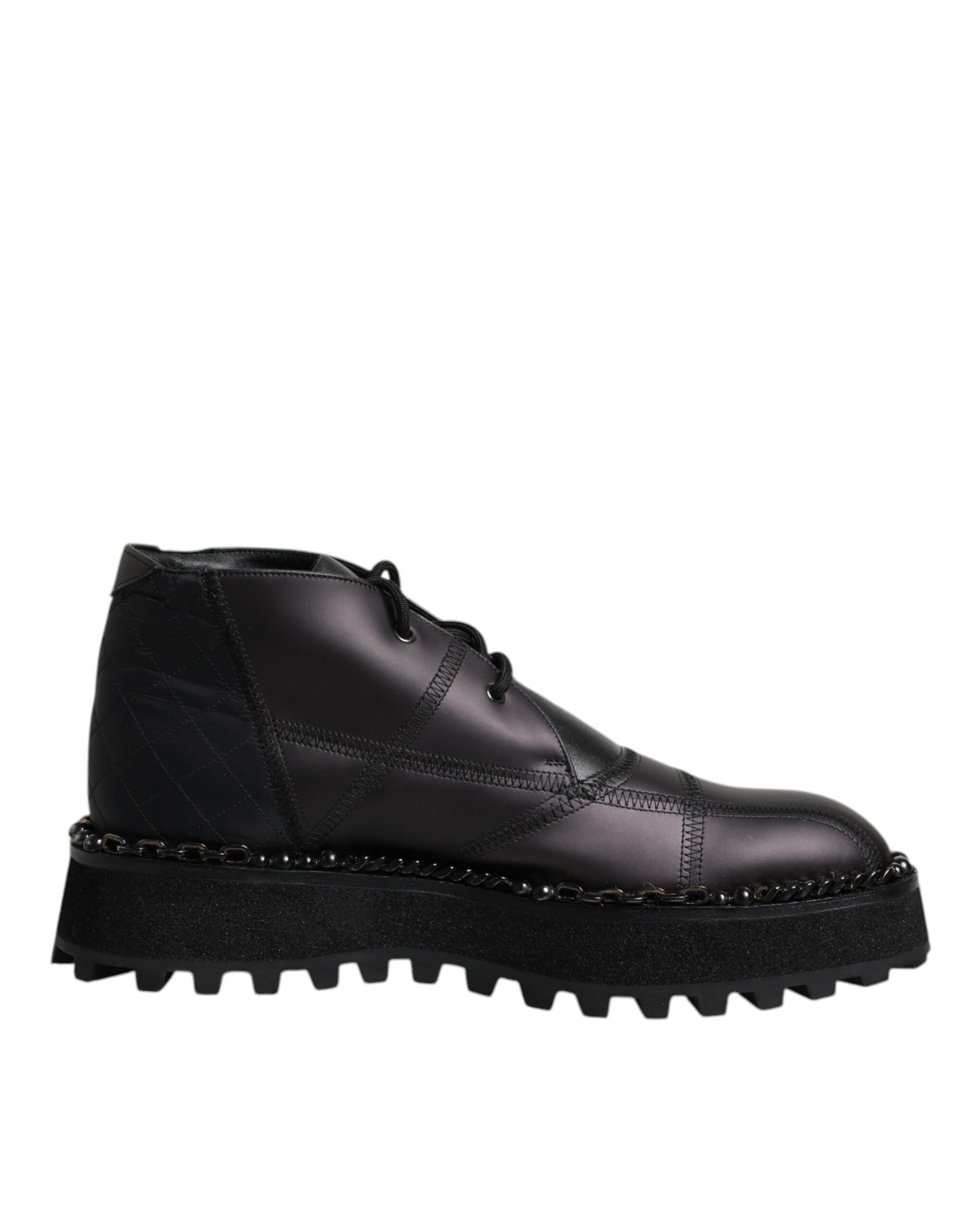 Black Leather Lace Up Ankle Boots Shoes - ventzia