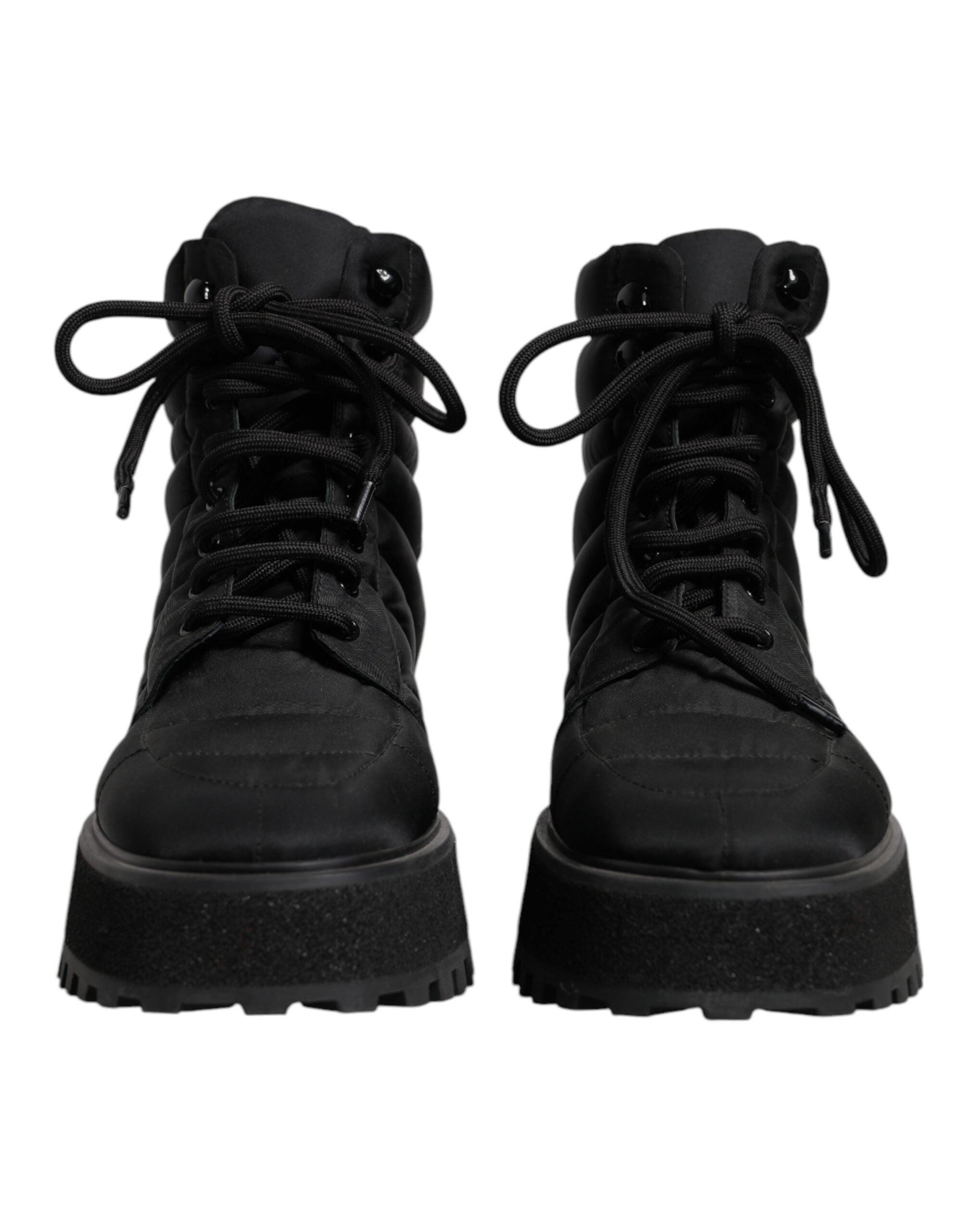 Black Padded Mid Calf Lace Up Boots Shoes - ventzia