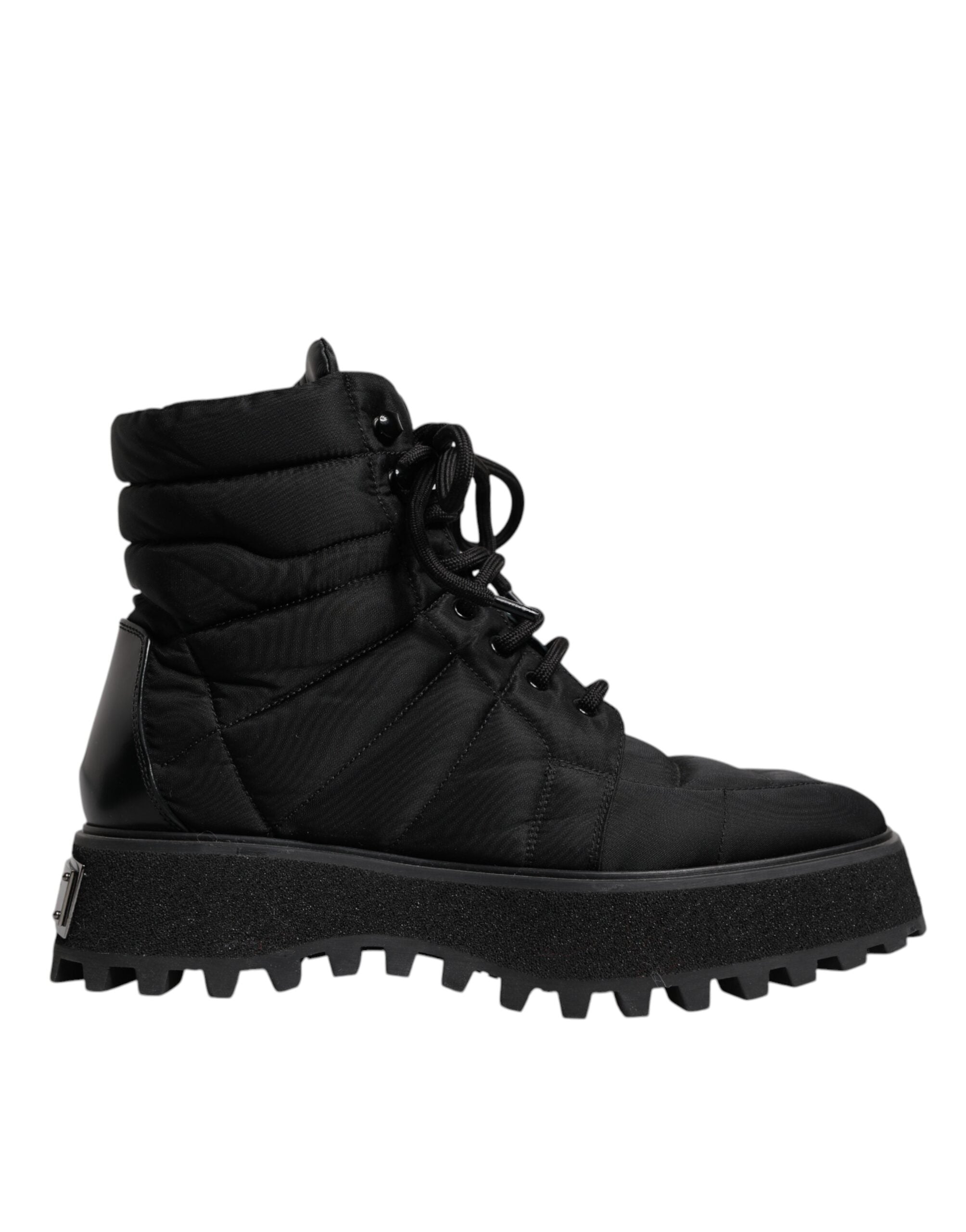 Black Padded Mid Calf Lace Up Boots Shoes - ventzia