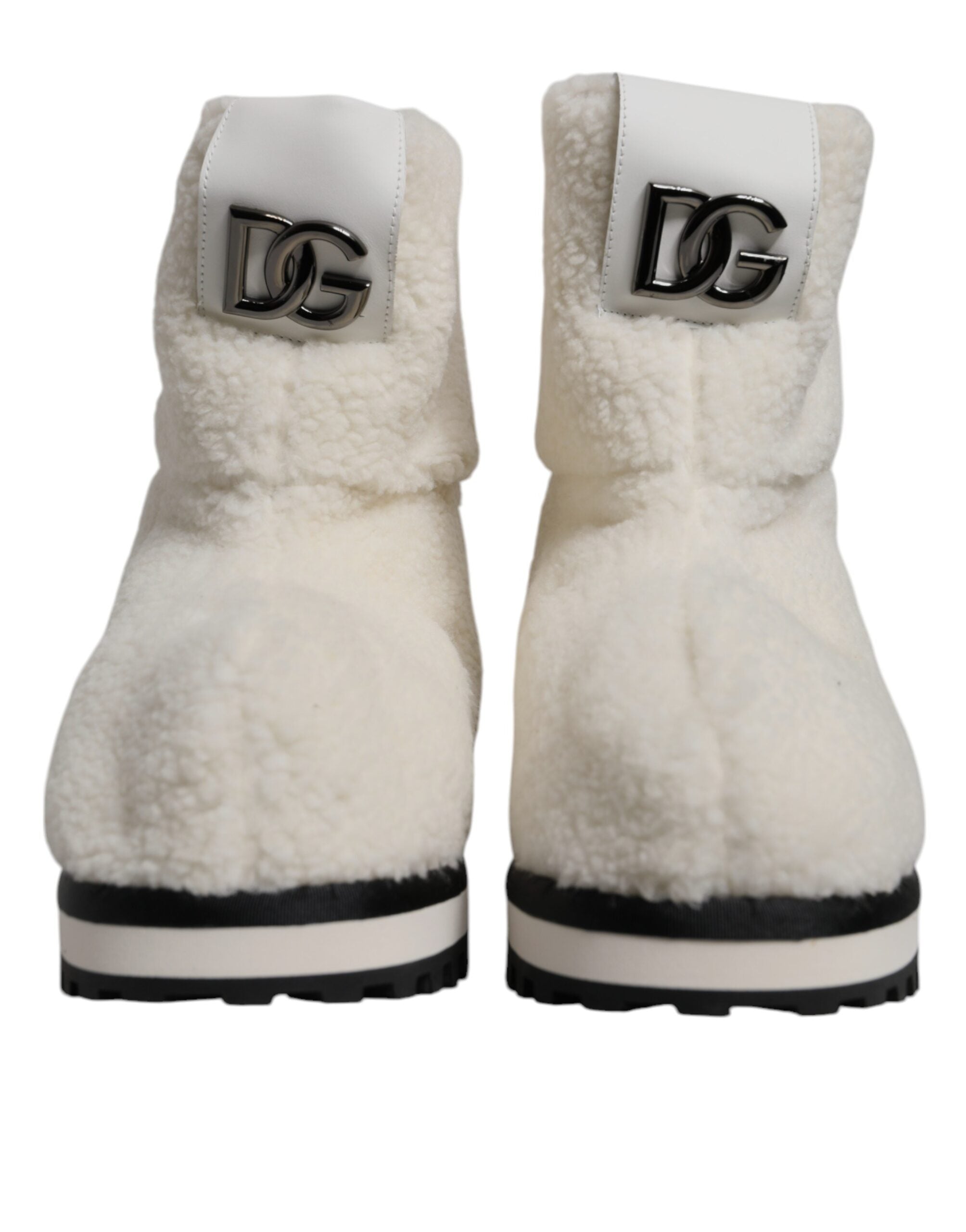 White Plush Logo Padded Mid Calf Boots Shoes - ventzia