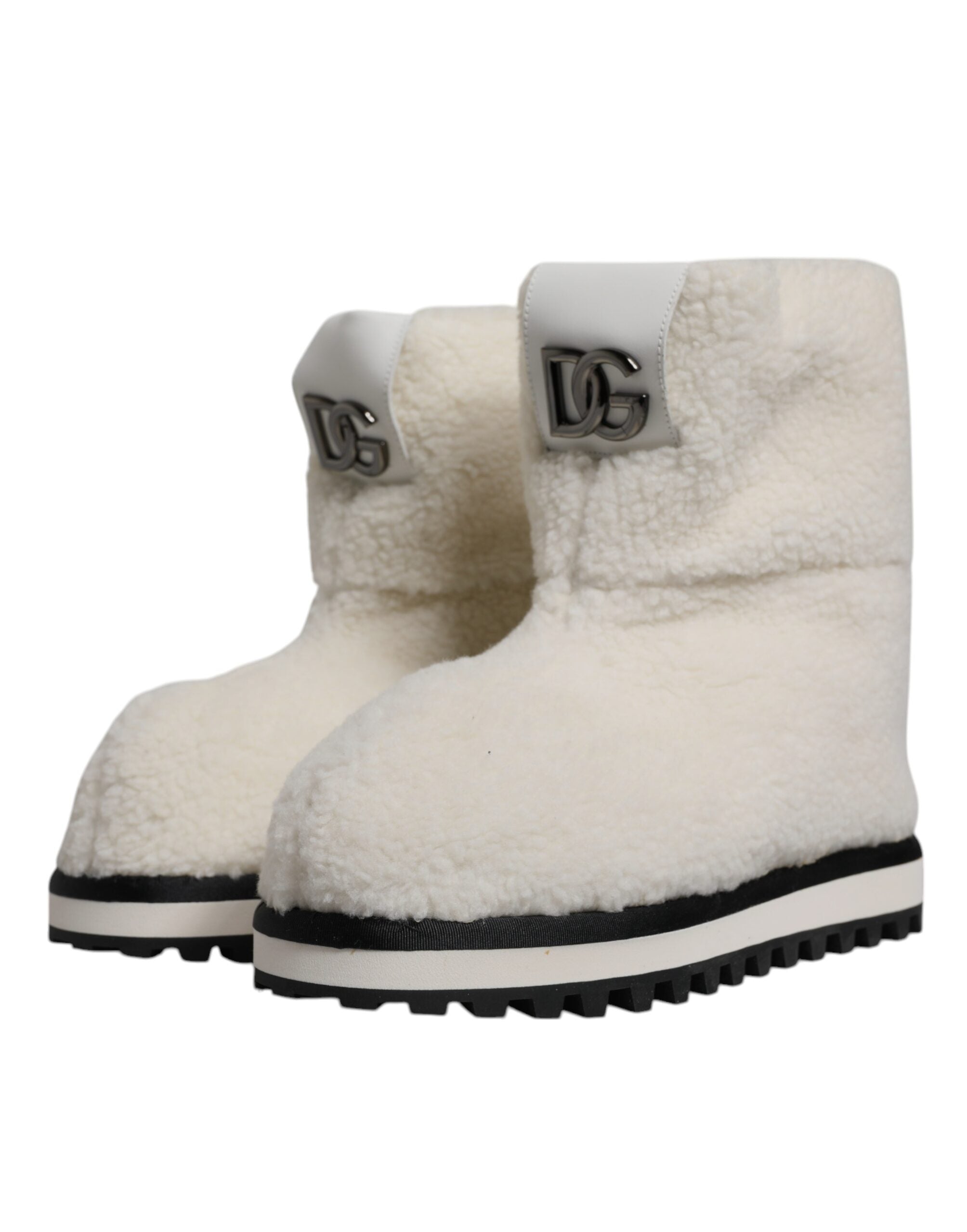 White Plush Logo Padded Mid Calf Boots Shoes - ventzia