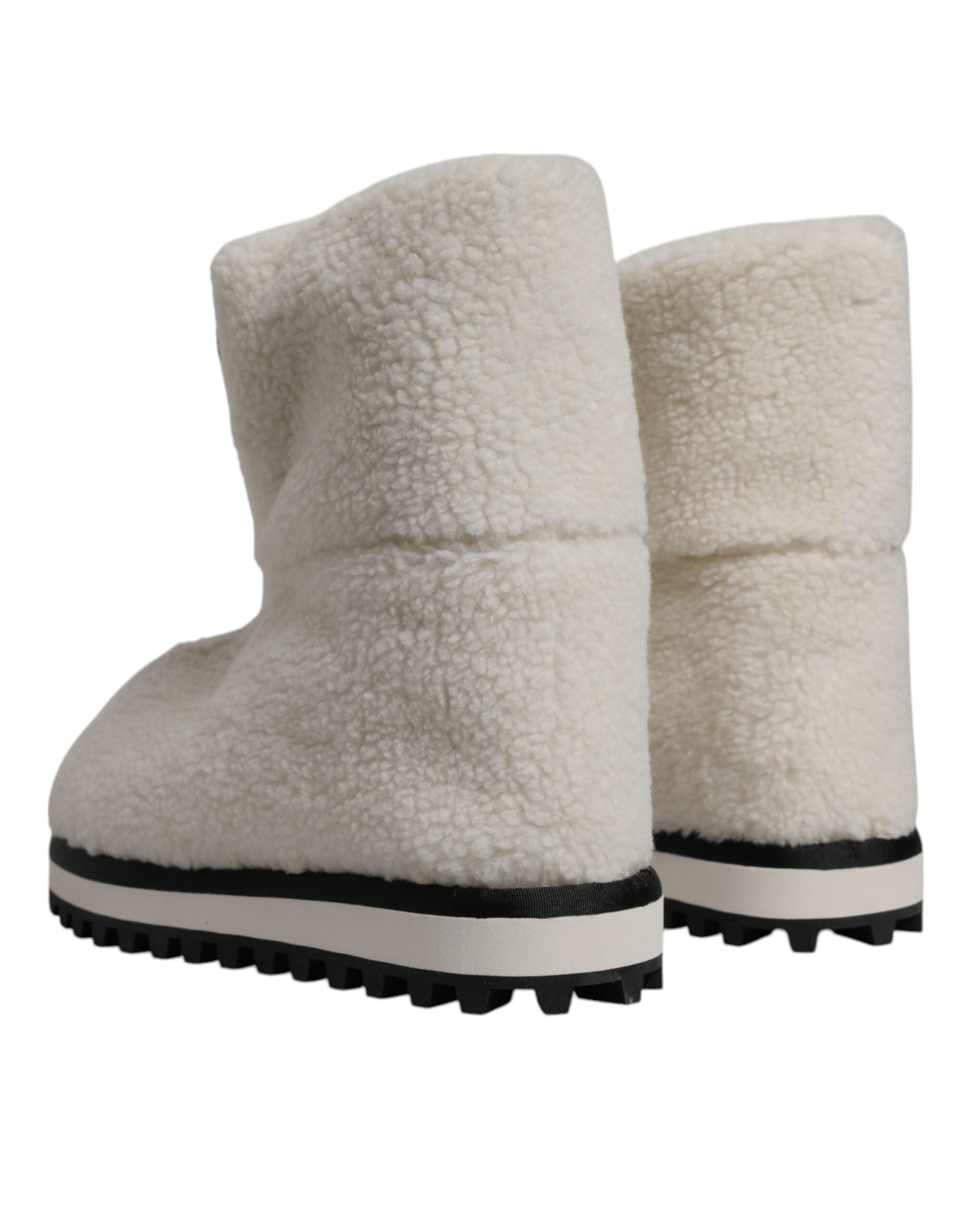 White Plush Logo Padded Mid Calf Boots Shoes - ventzia