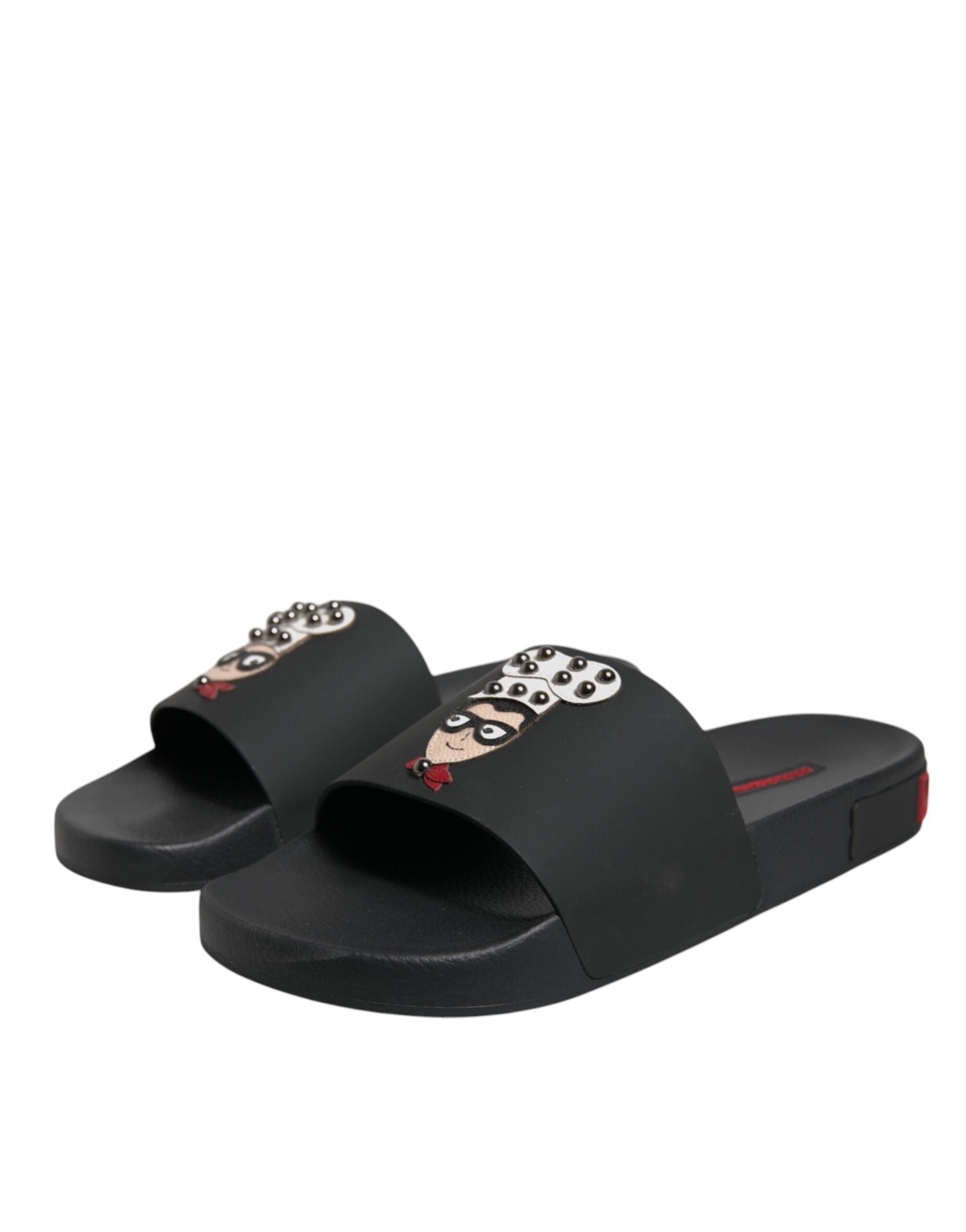 Black Leather Slides Sandals Beachwear Shoes - ventzia