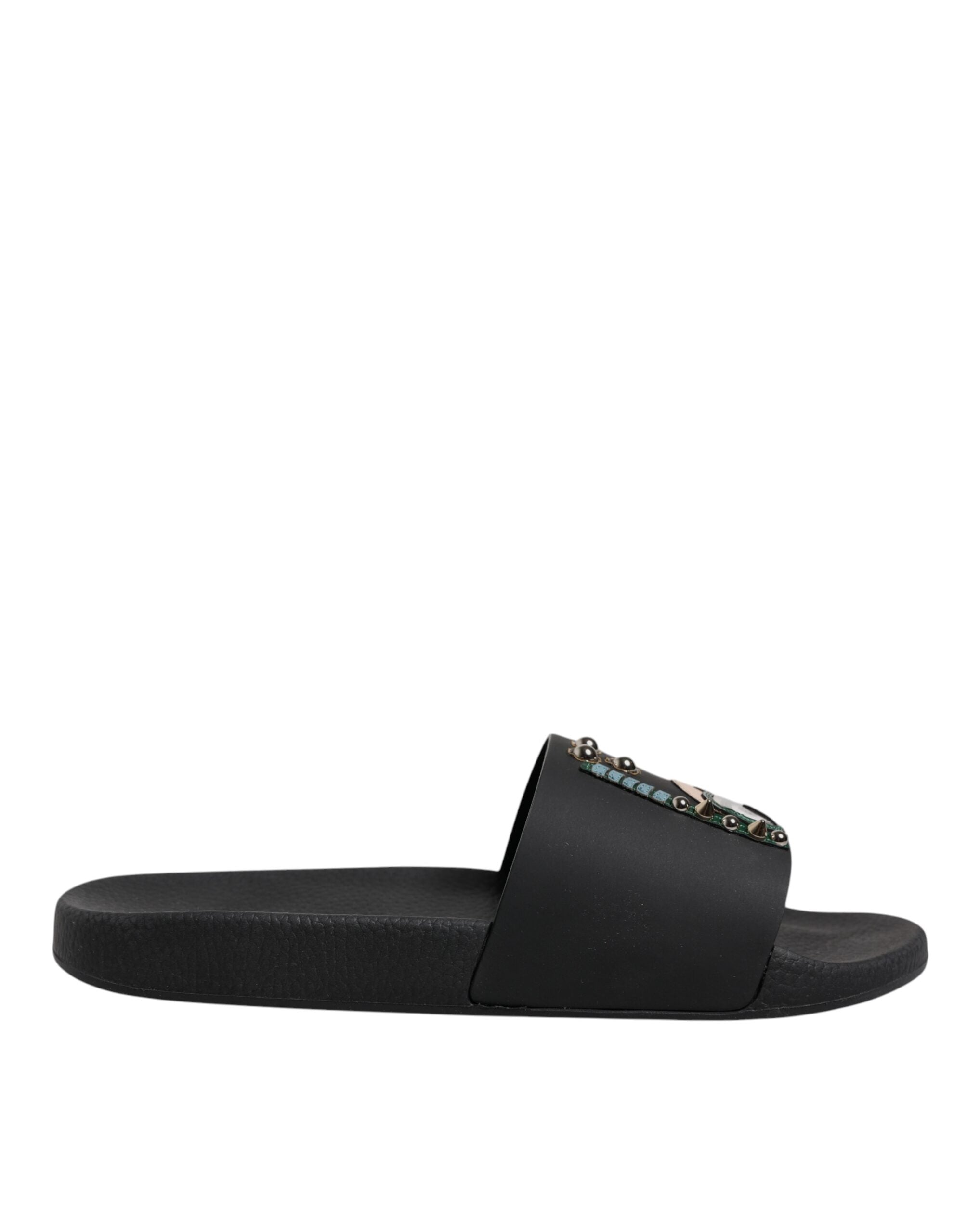 Black Divers Leather Flats Slides Sandals Beachwear Shoes - ventzia