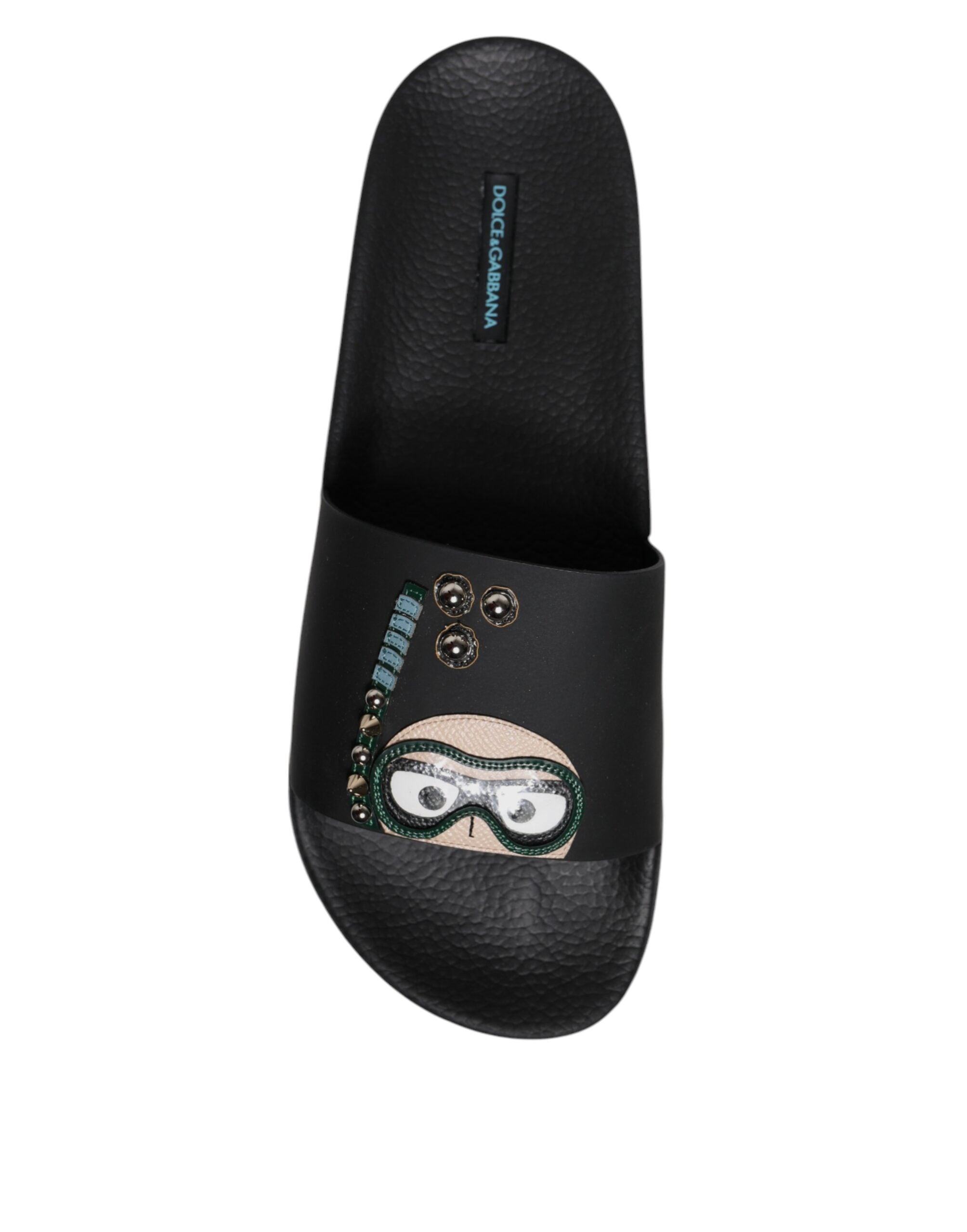 Black Divers Leather Flats Slides Sandals Beachwear Shoes - ventzia