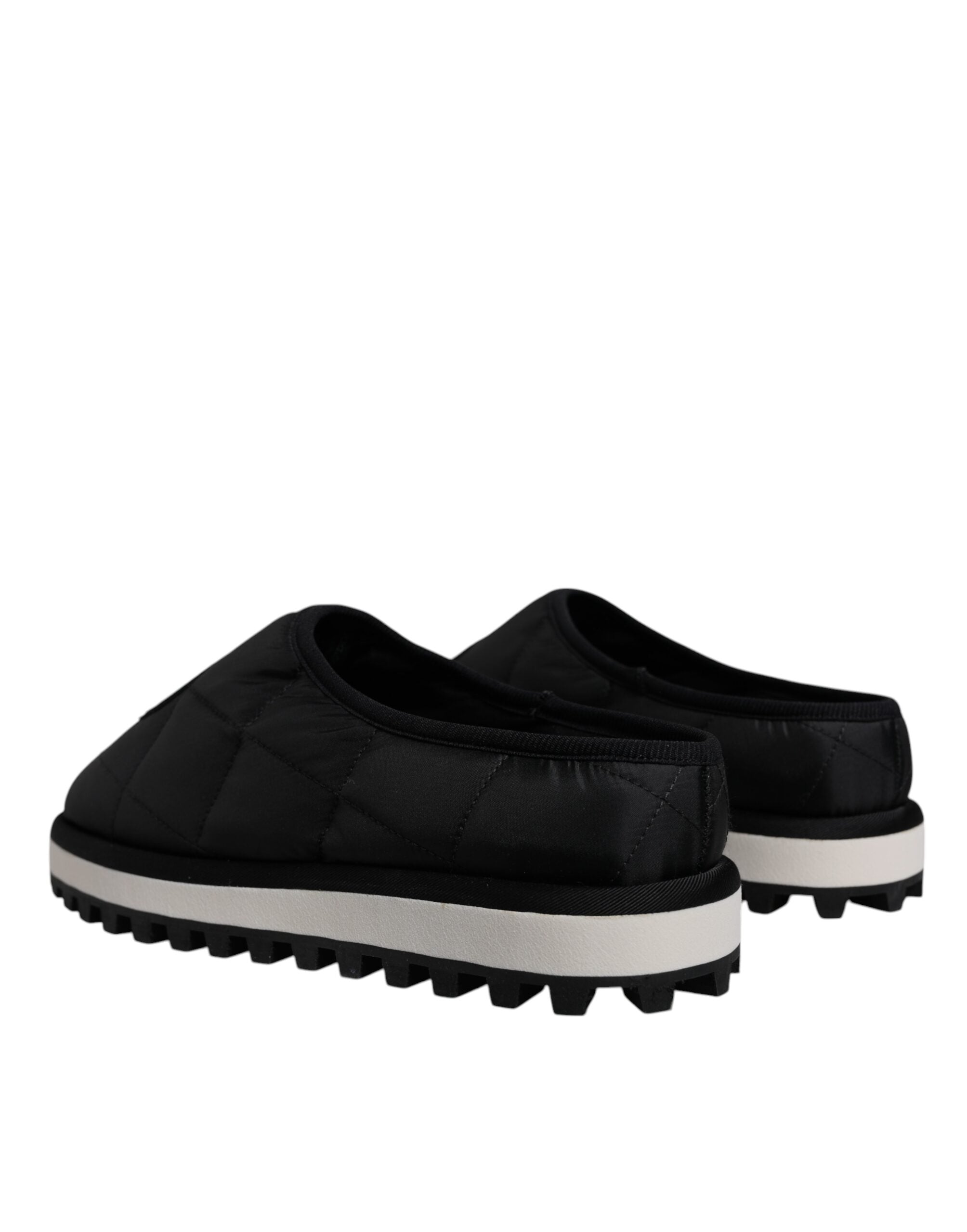 Black Nylon Quilted Logo Patch Sandals Slides Shoes - ventzia