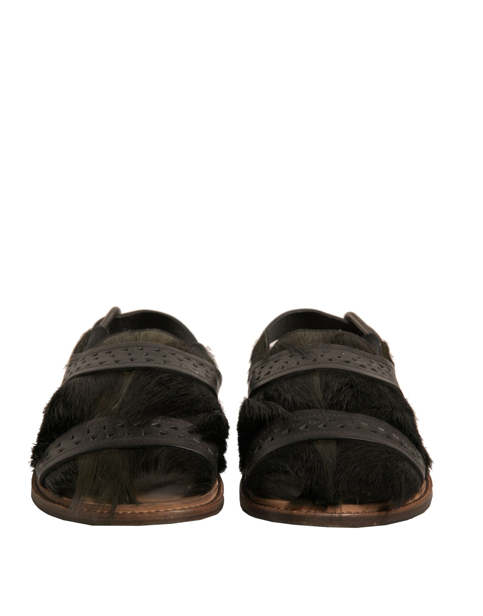 Green Gazelle Hair Leather Flats Sandals Shoes - ventzia