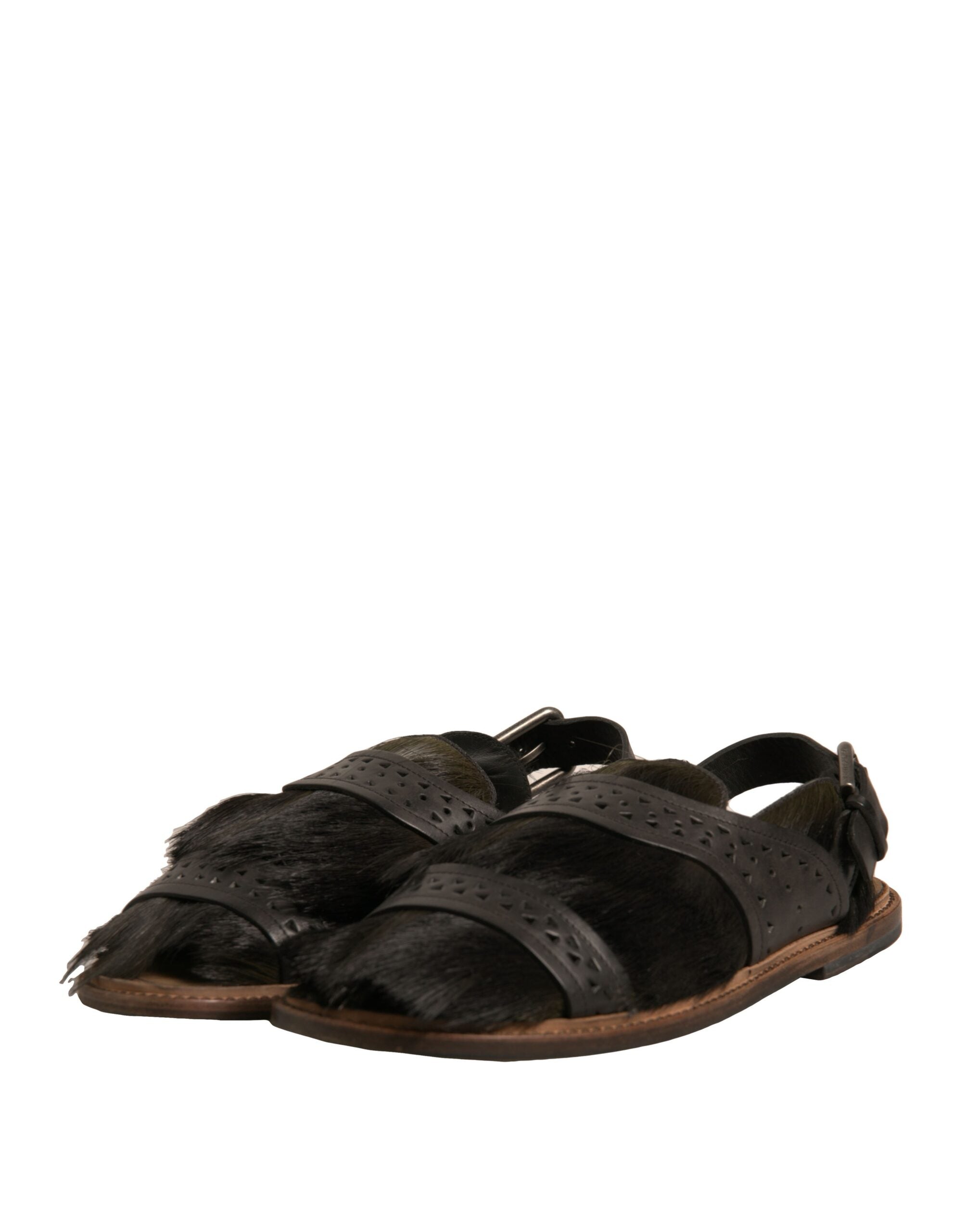 Green Gazelle Hair Leather Flats Sandals Shoes - ventzia