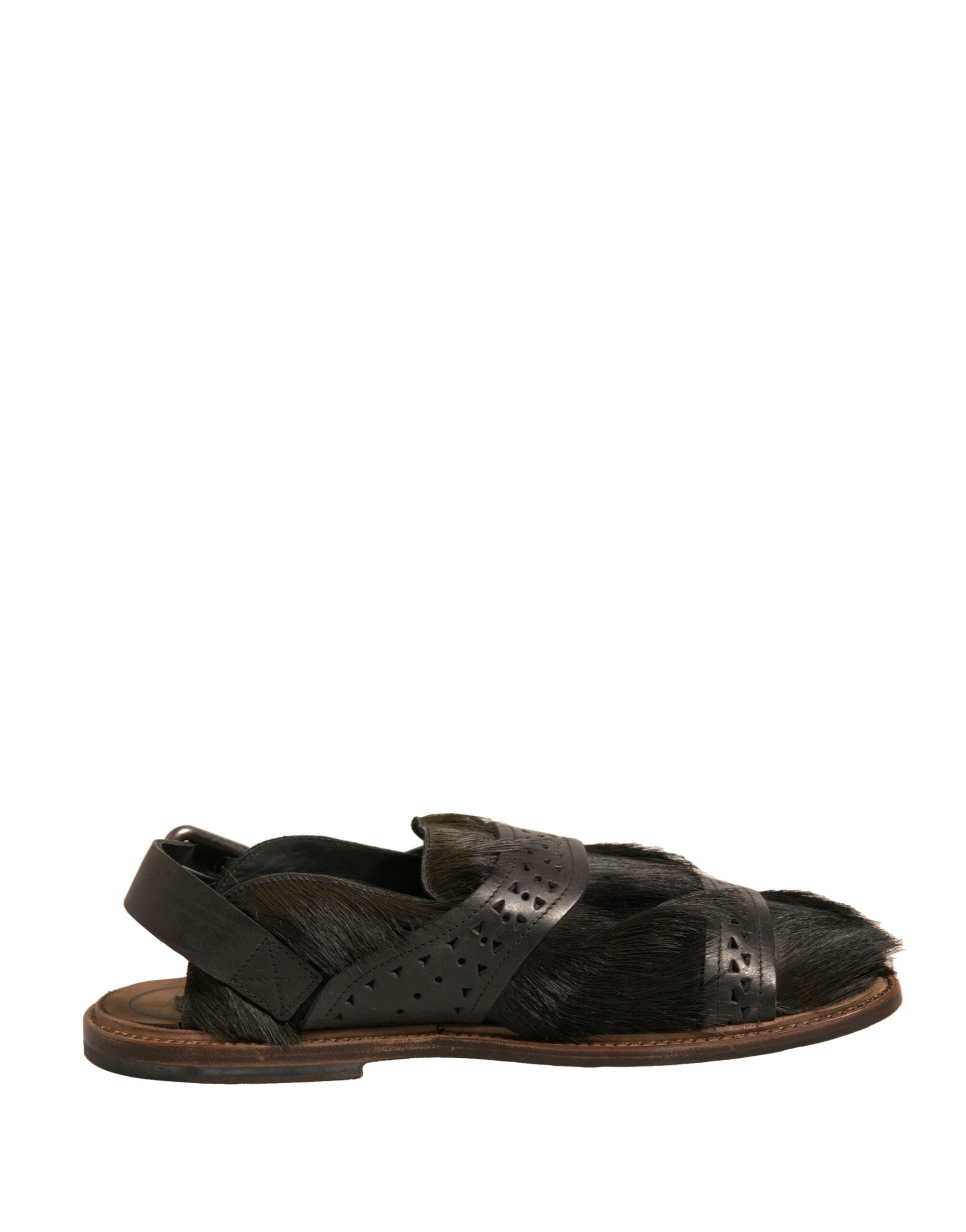 Green Gazelle Hair Leather Flats Sandals Shoes - ventzia