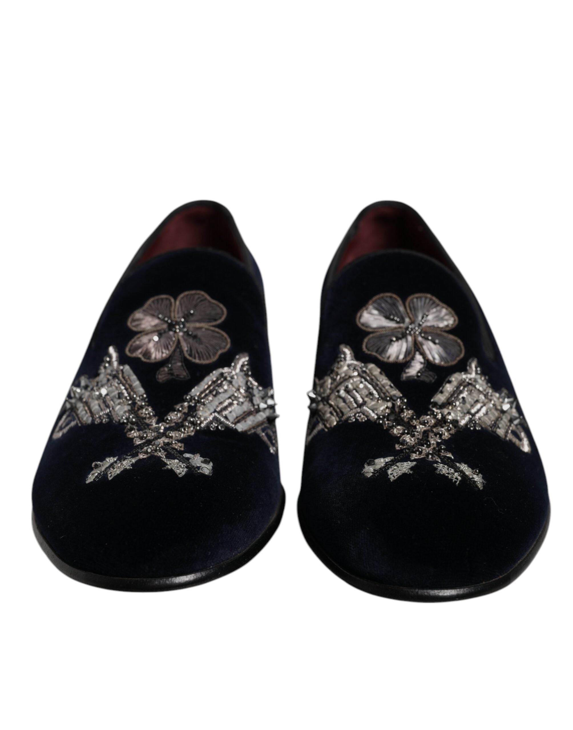Black Velvet Floral Gun Loafers Dress Shoes - ventzia