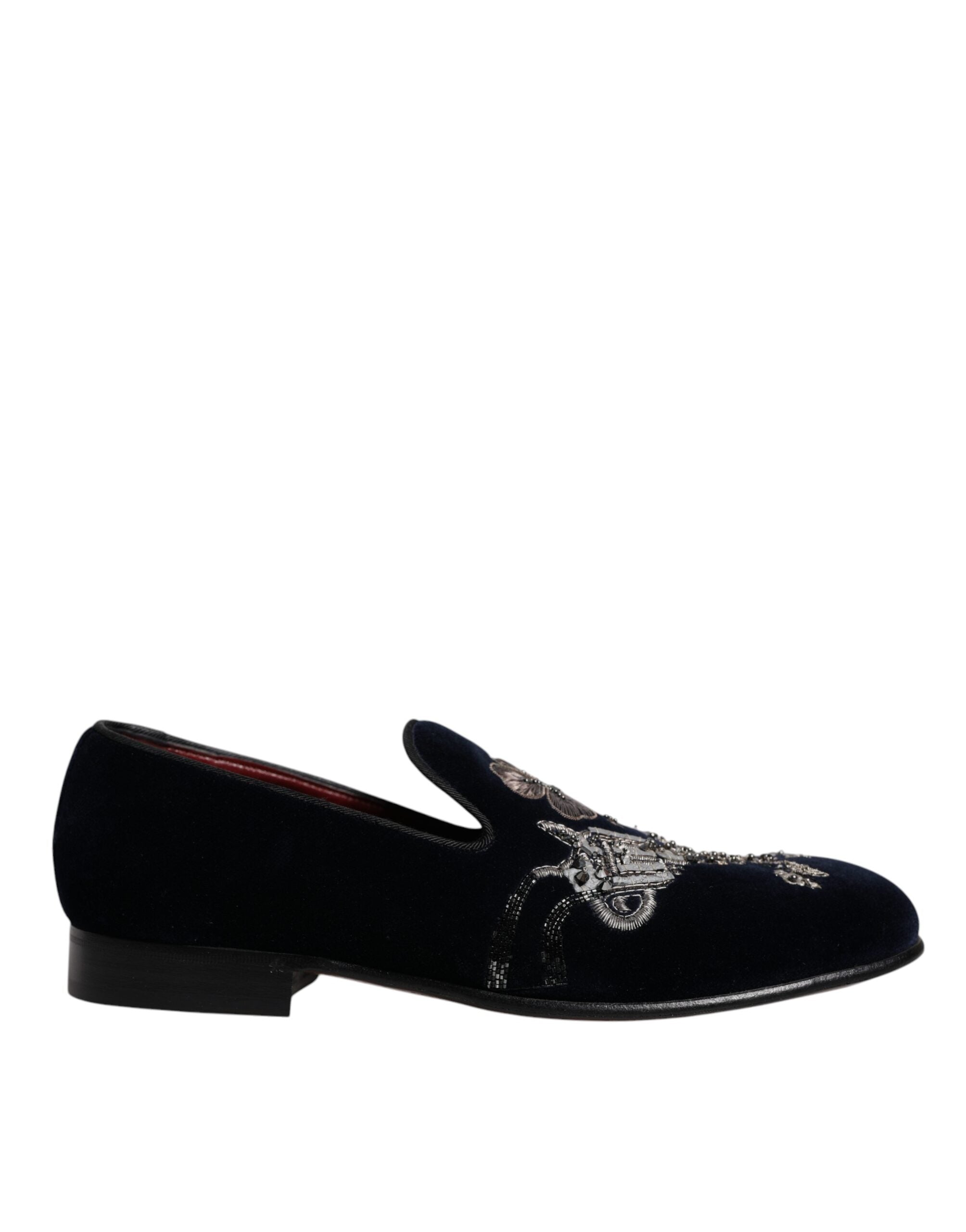 Black Velvet Floral Gun Loafers Dress Shoes - ventzia